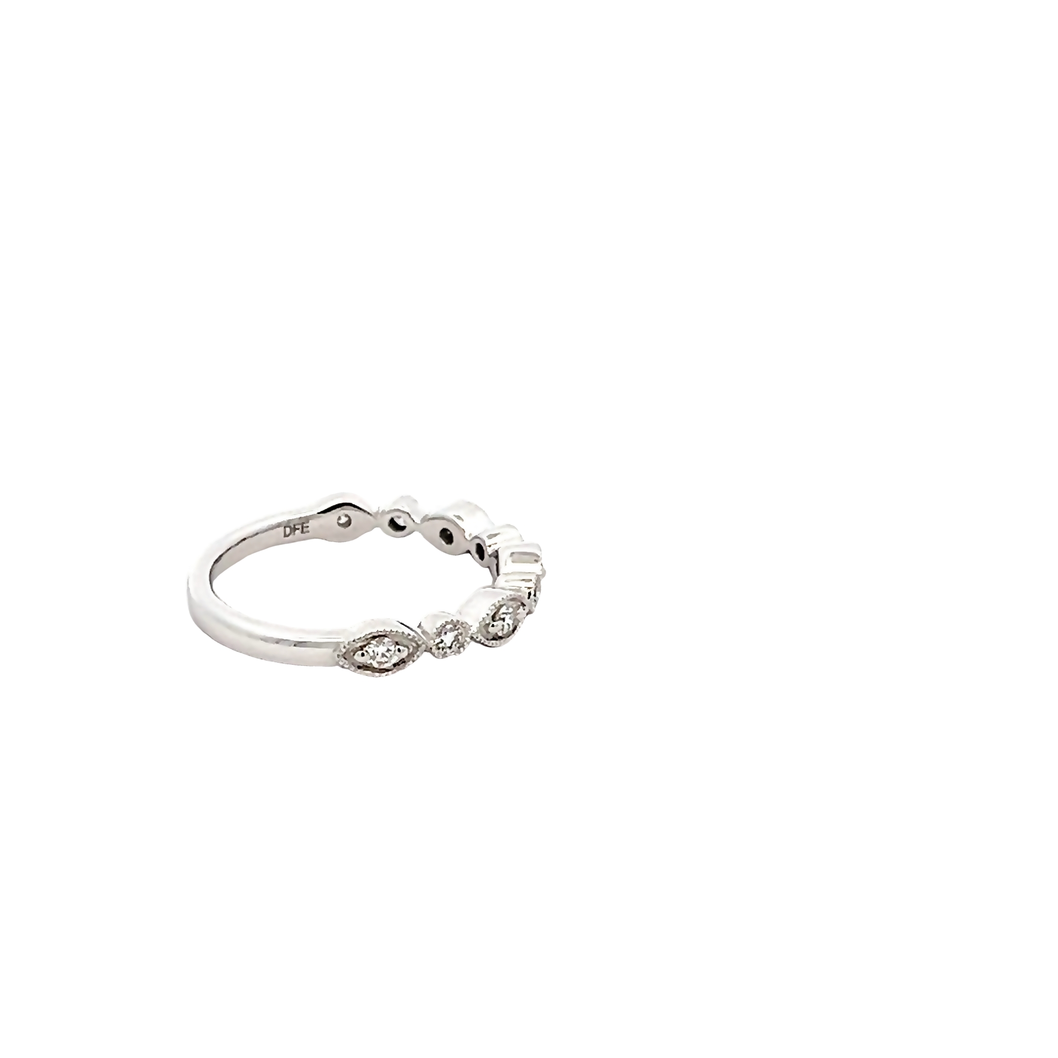 14k White Gold Round And Marquise Bezel Diamond Wedding Band