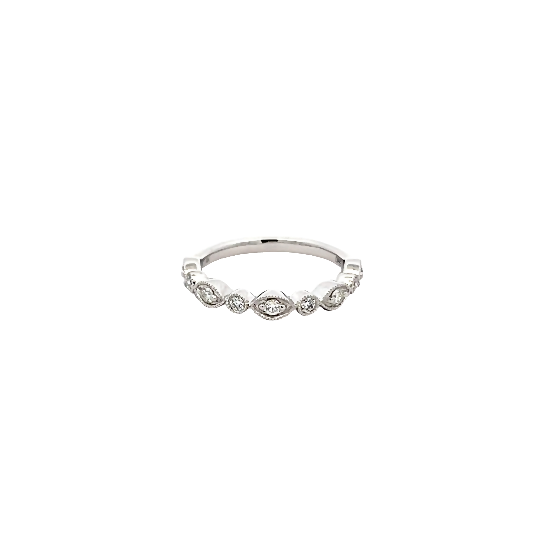 14k White Gold Round And Marquise Bezel Diamond Wedding Band