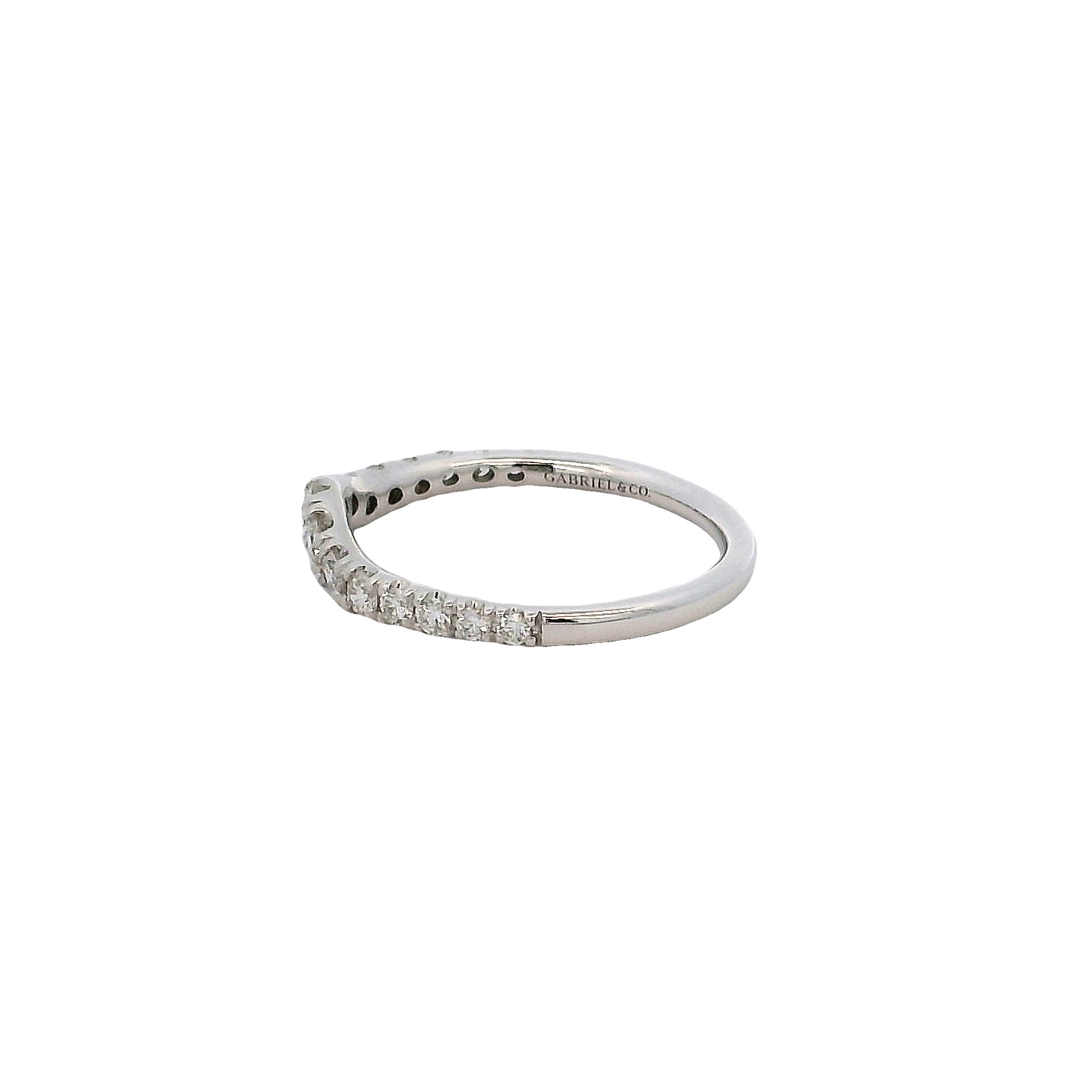 14k White Gold Curved Diamond Wedding Band