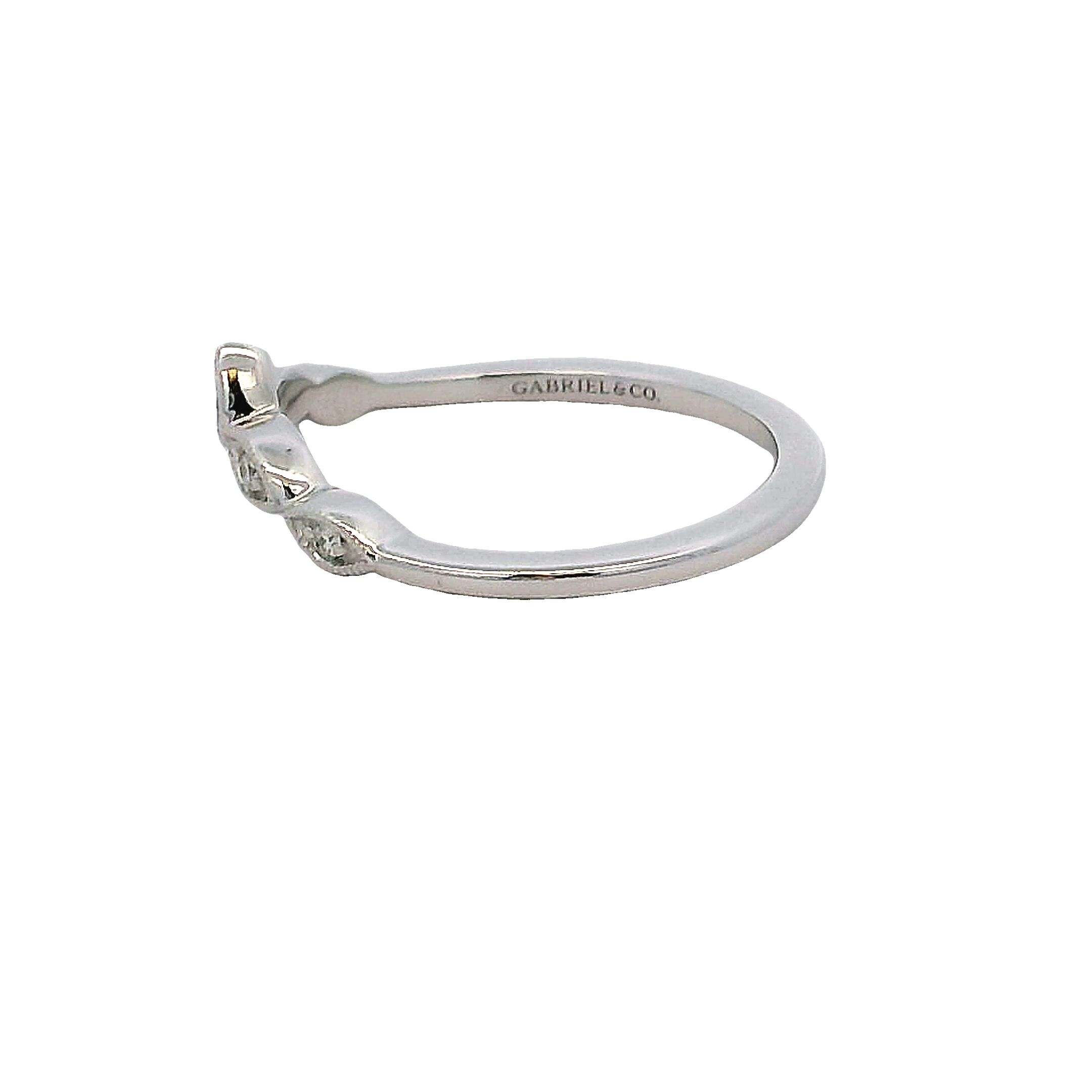 14k White Gold Curved Diamond Wedding Band