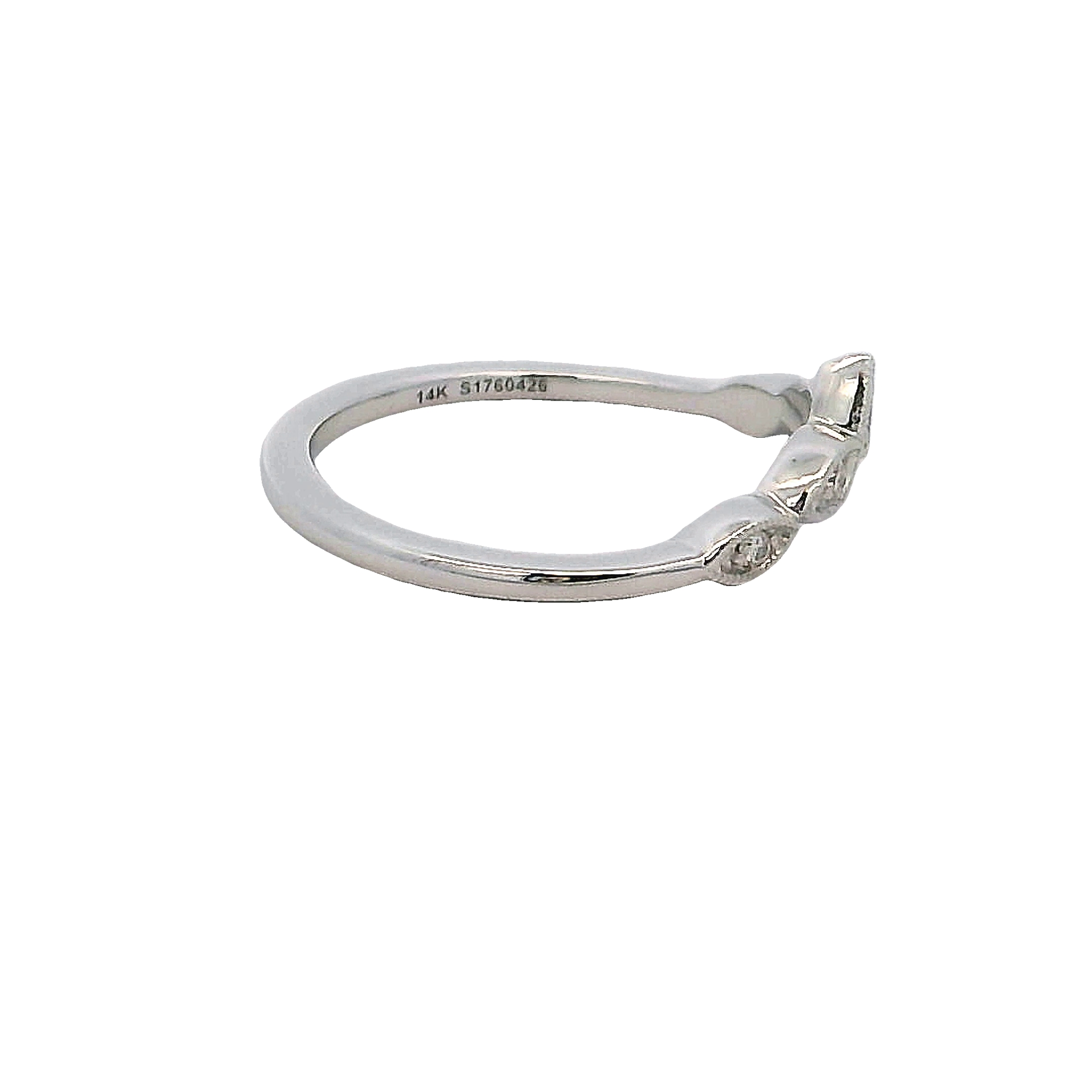 14k White Gold Curved Diamond Wedding Band