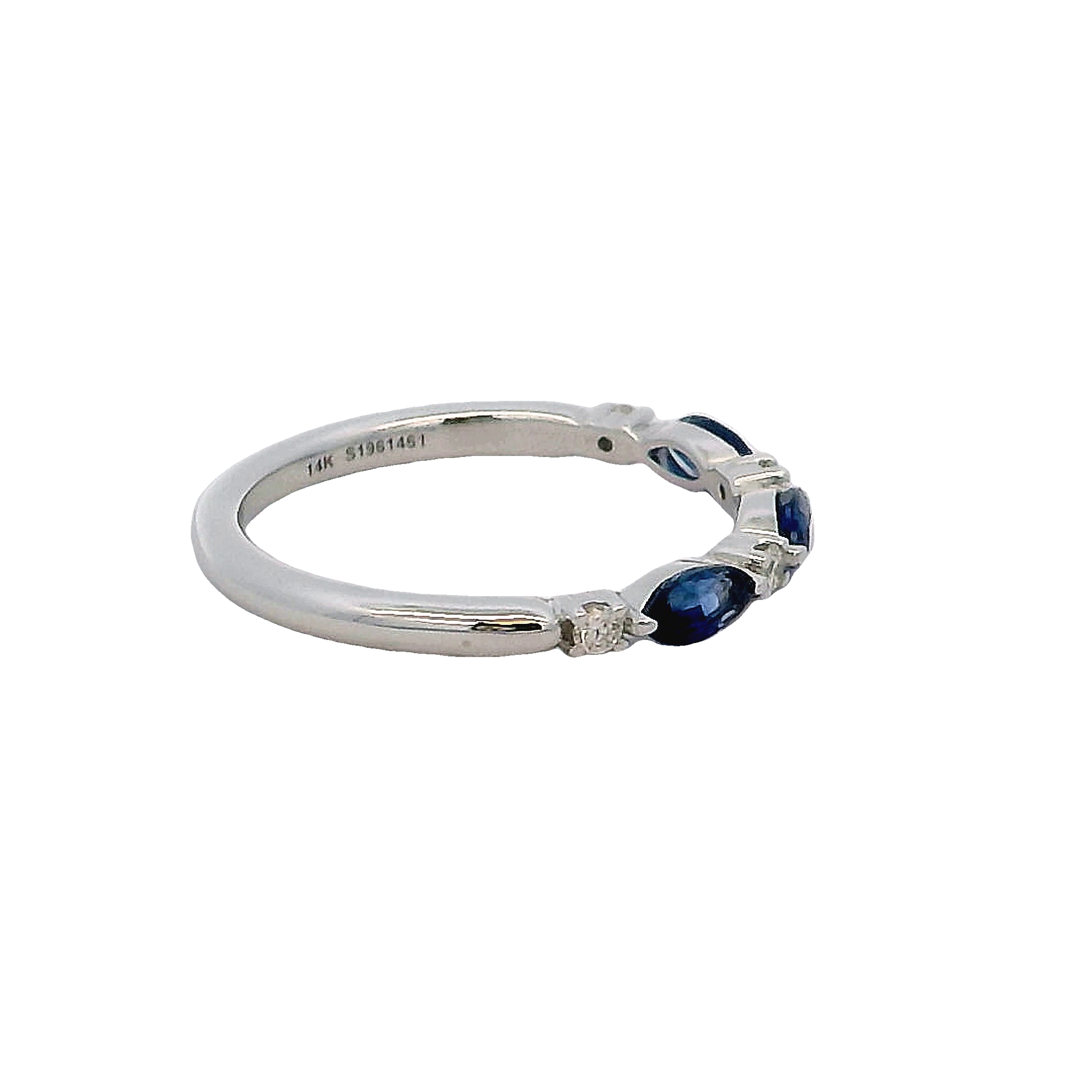 14k White Gold Diamond And Sapphire Wedding Band
