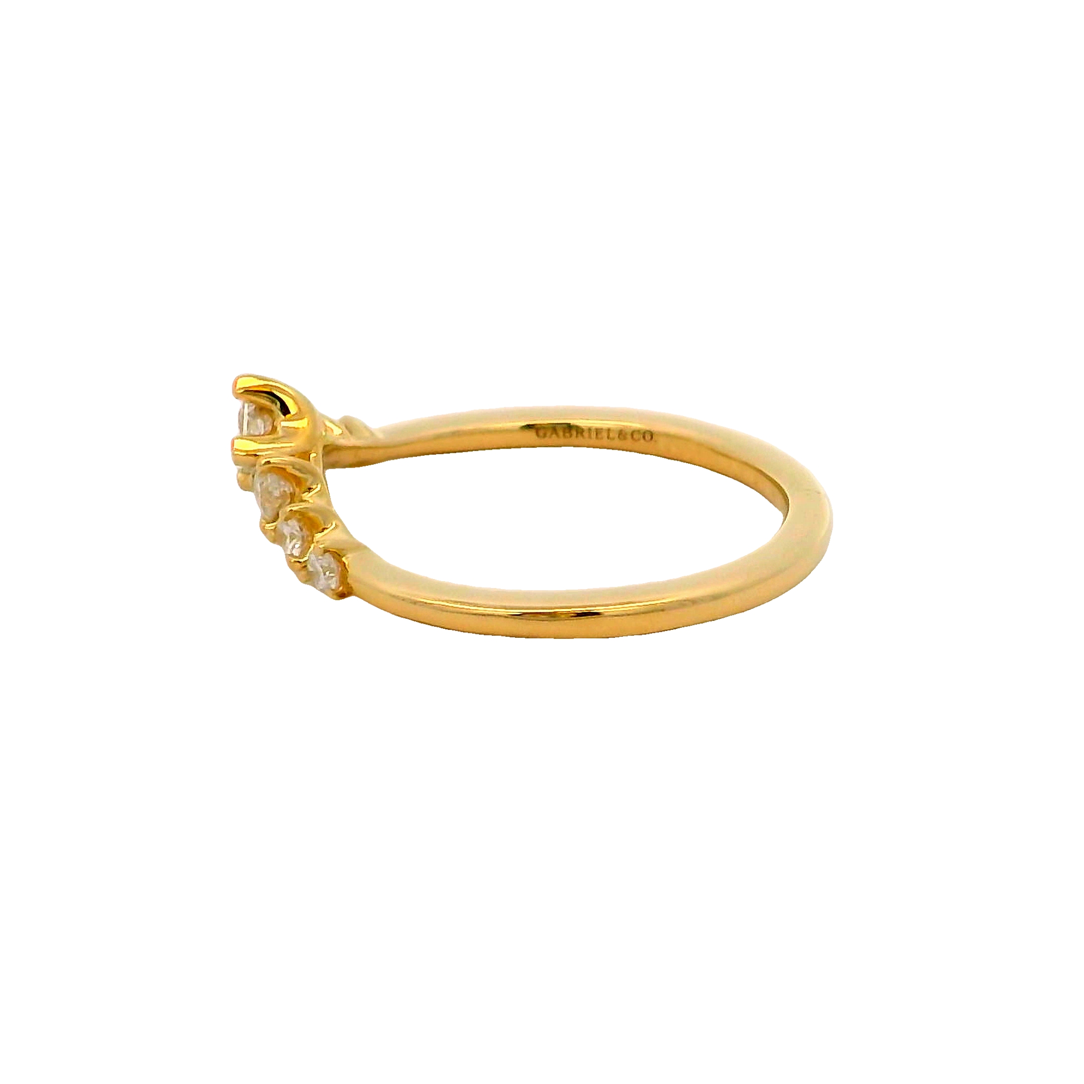 14k Yellow Gold Curved Diamond Wedding Band
