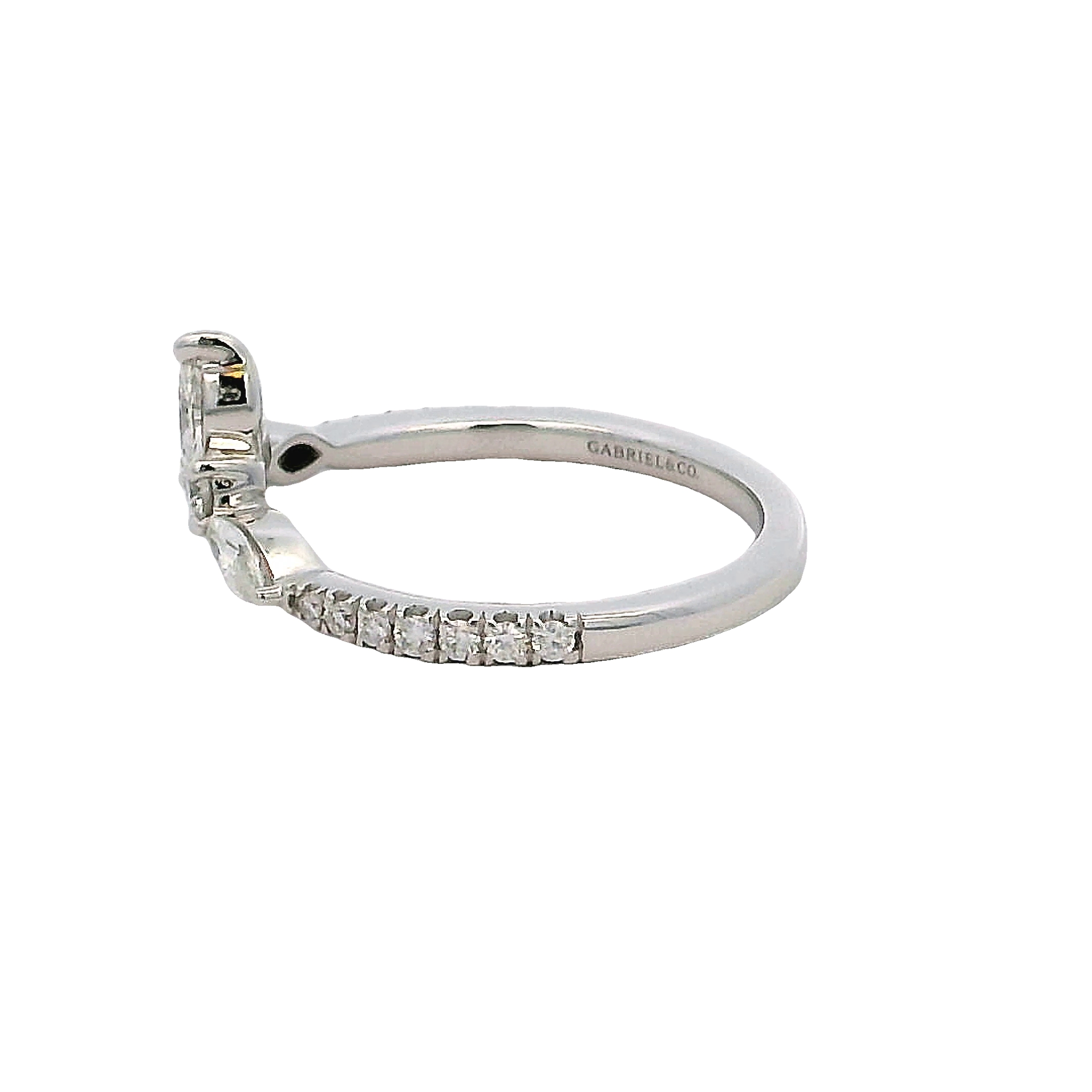 14k White Gold Curved Diamond Wedding Band