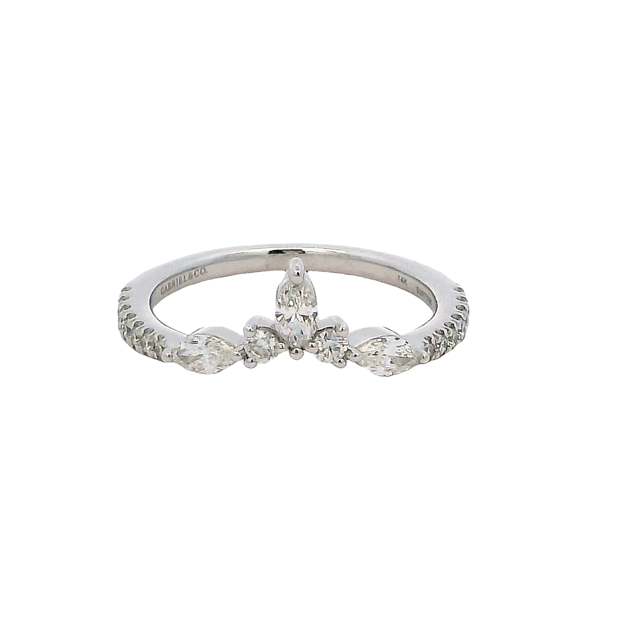 14k White Gold Curved Diamond Wedding Band