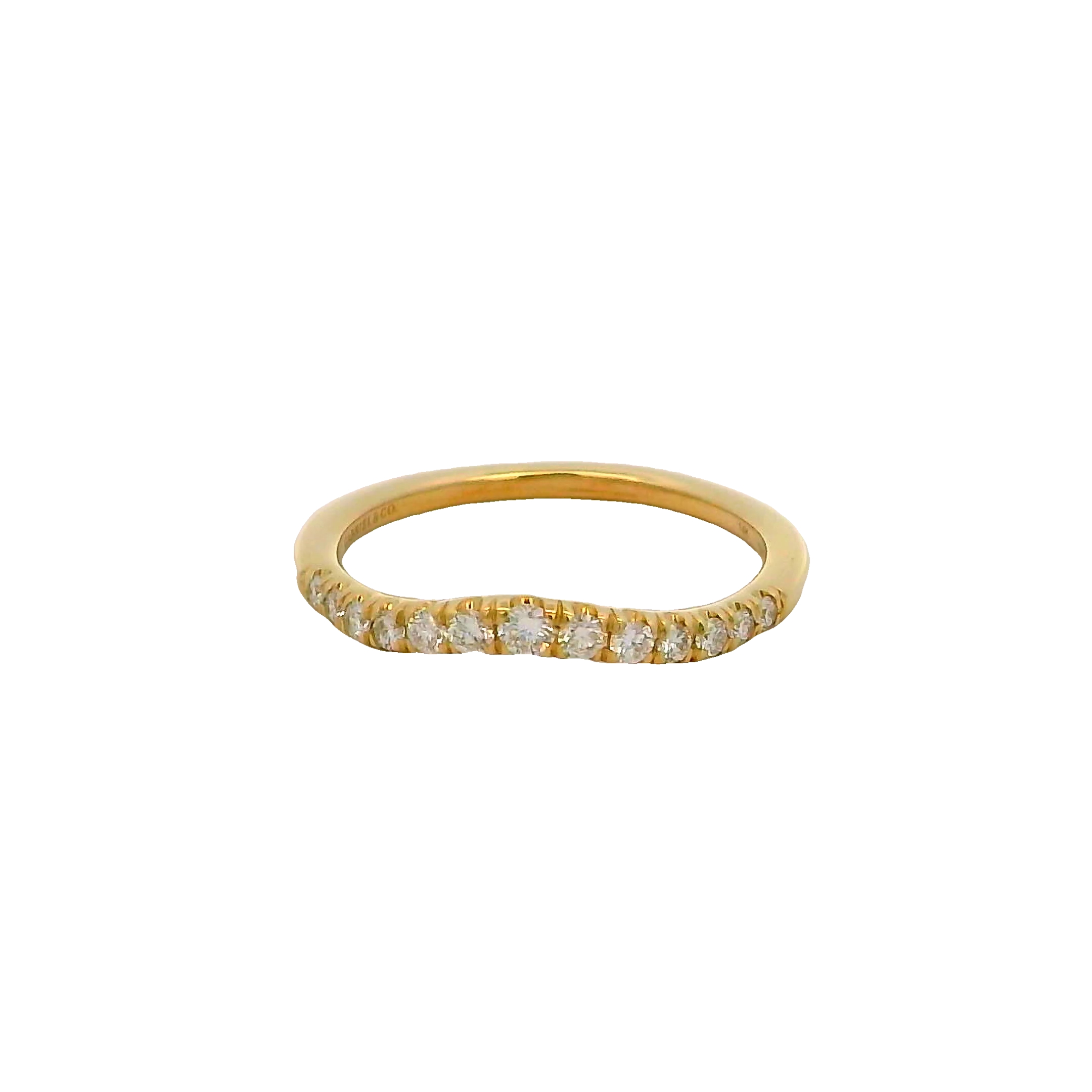 14k Yellow Gold Curved Diamond Wedding Band