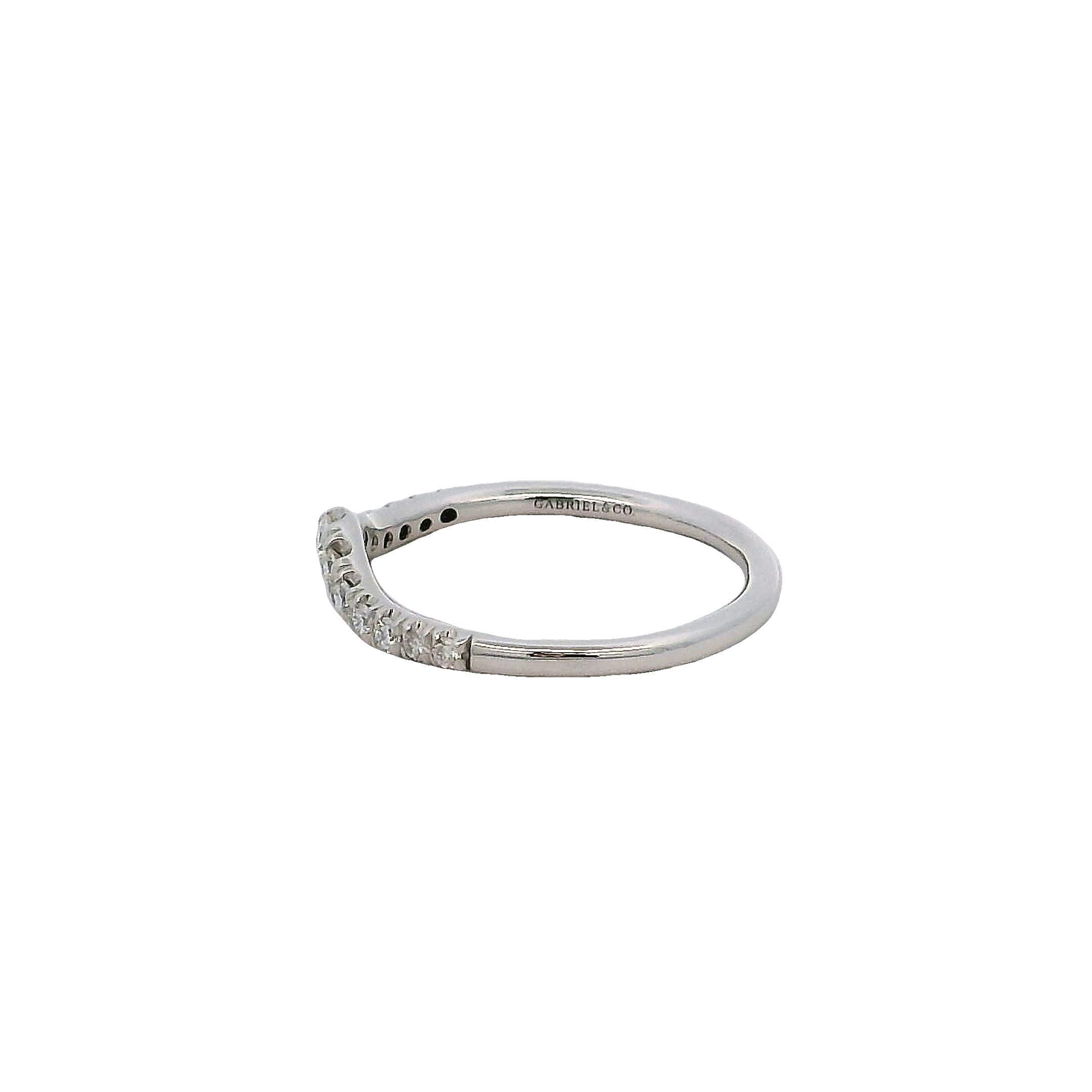14k White Gold Curved Diamond Wedding Band
