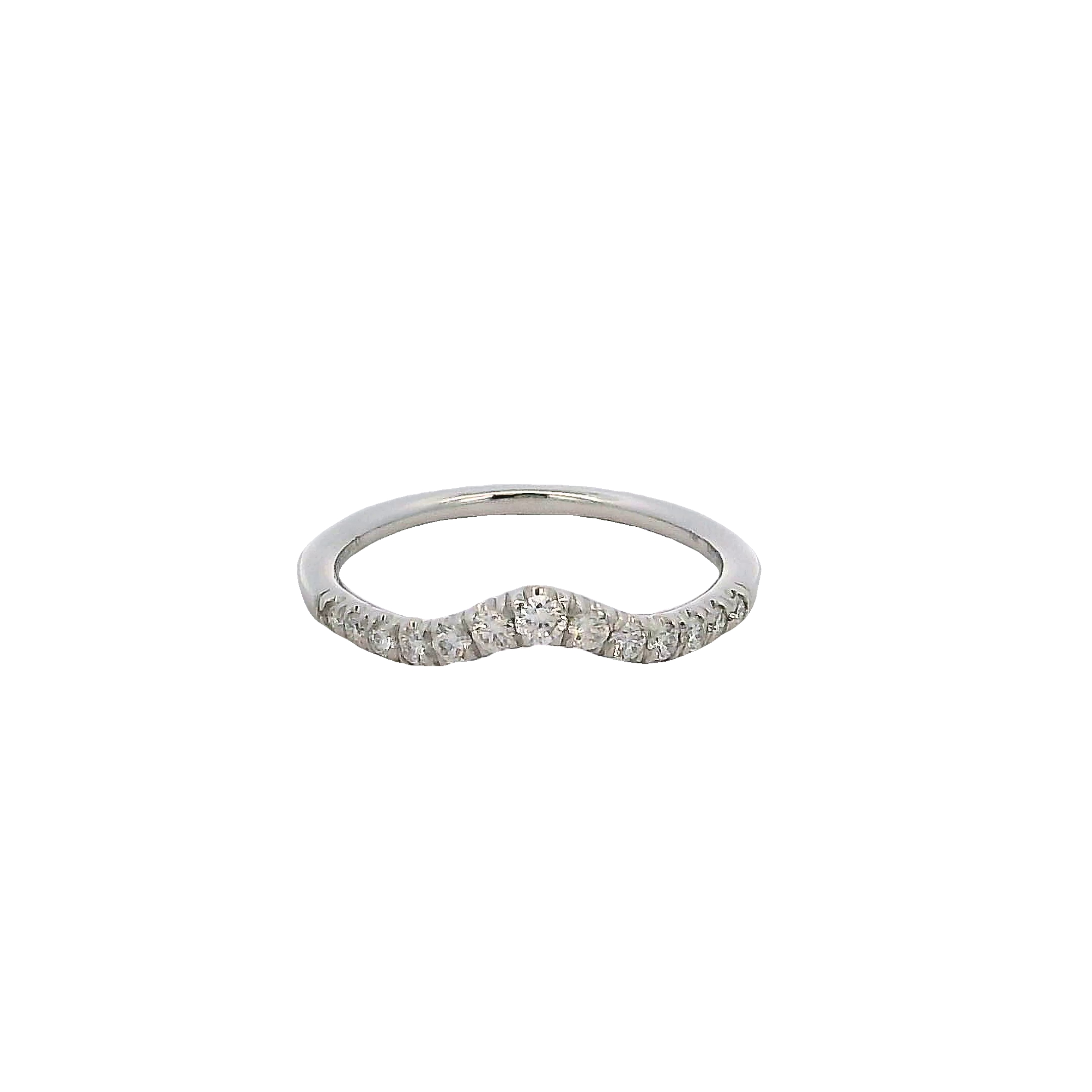 14k White Gold Curved Diamond Wedding Band