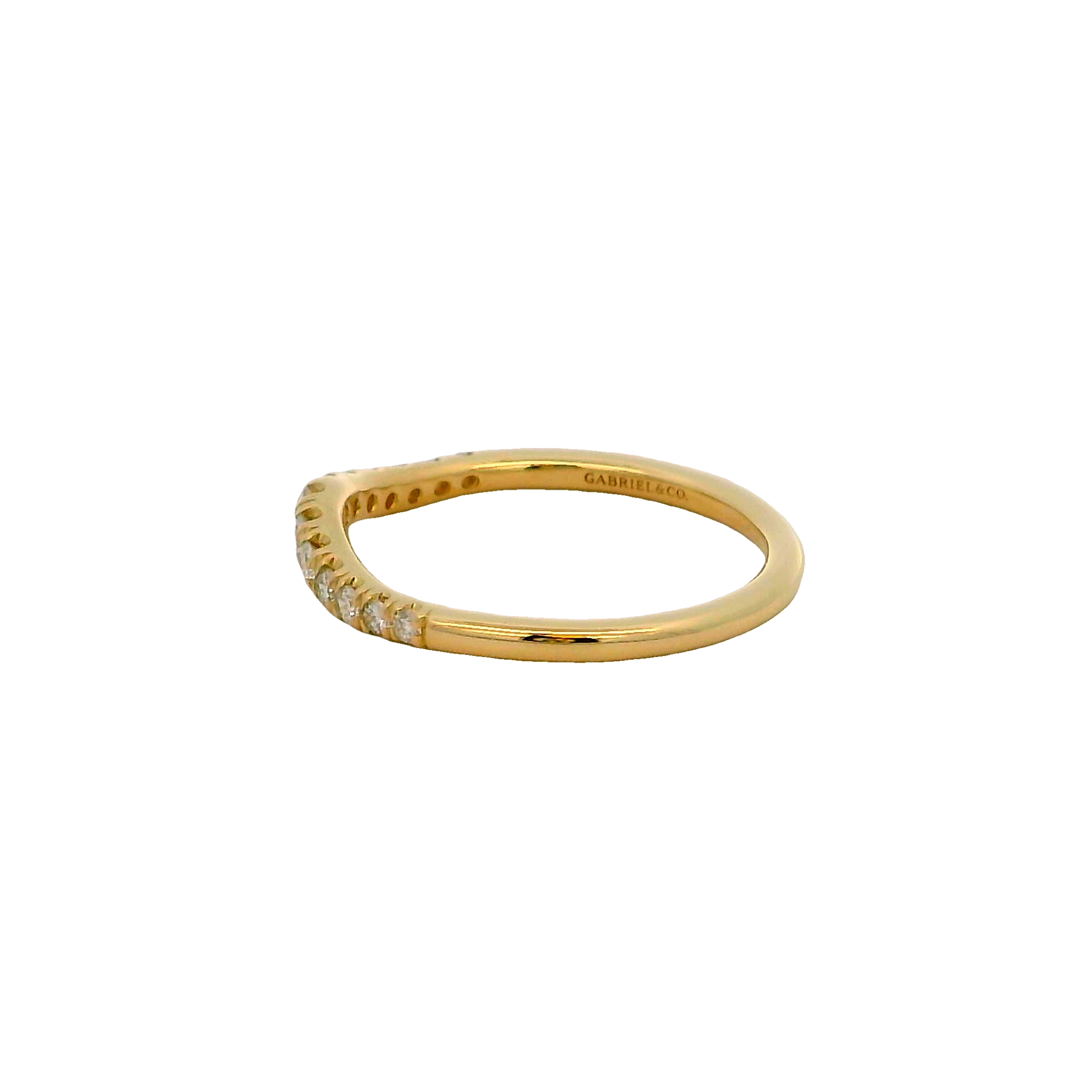 14k Yellow Gold Curved Diamond Wedding Band