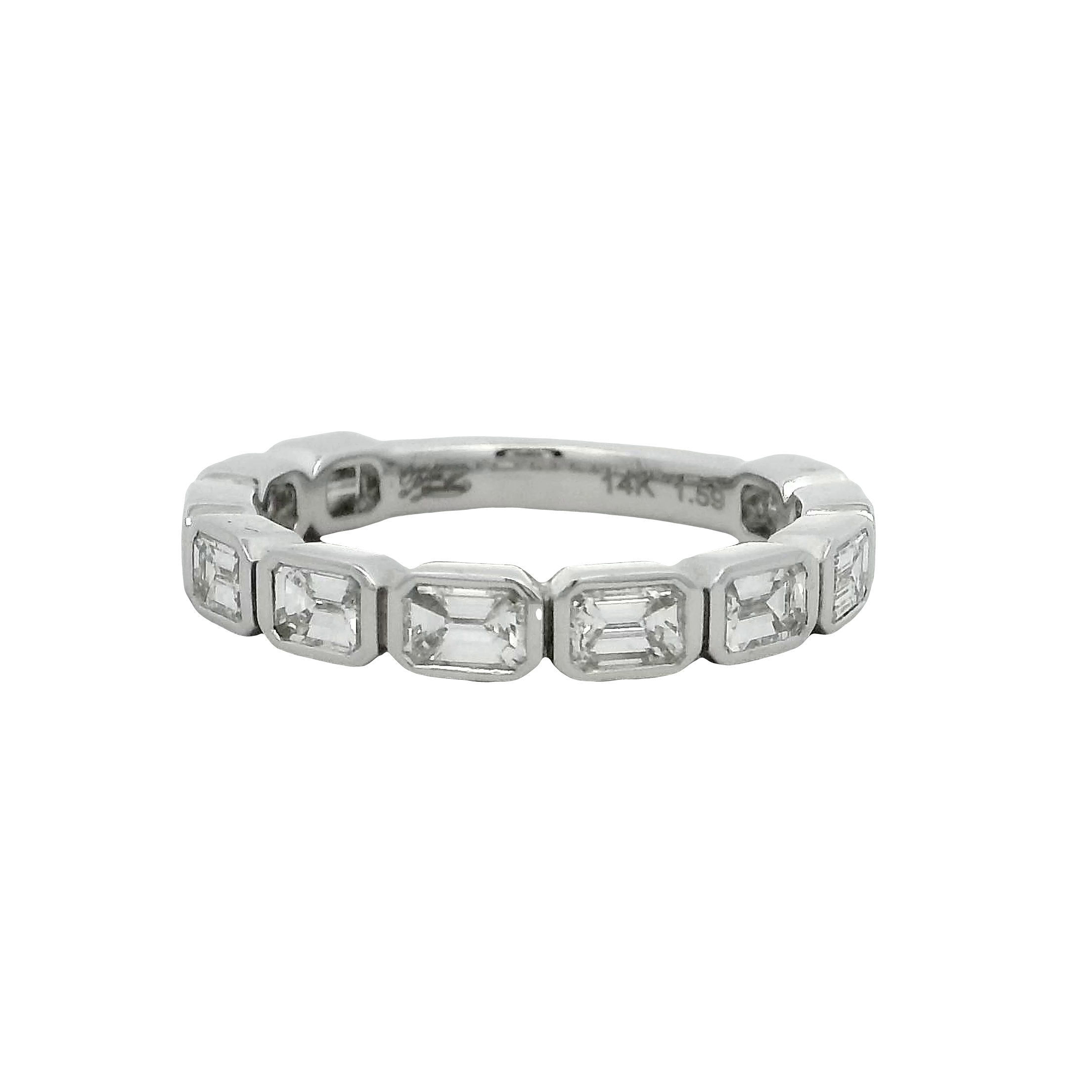 14k White Gold Emerald Cut Diamond Wedding Band