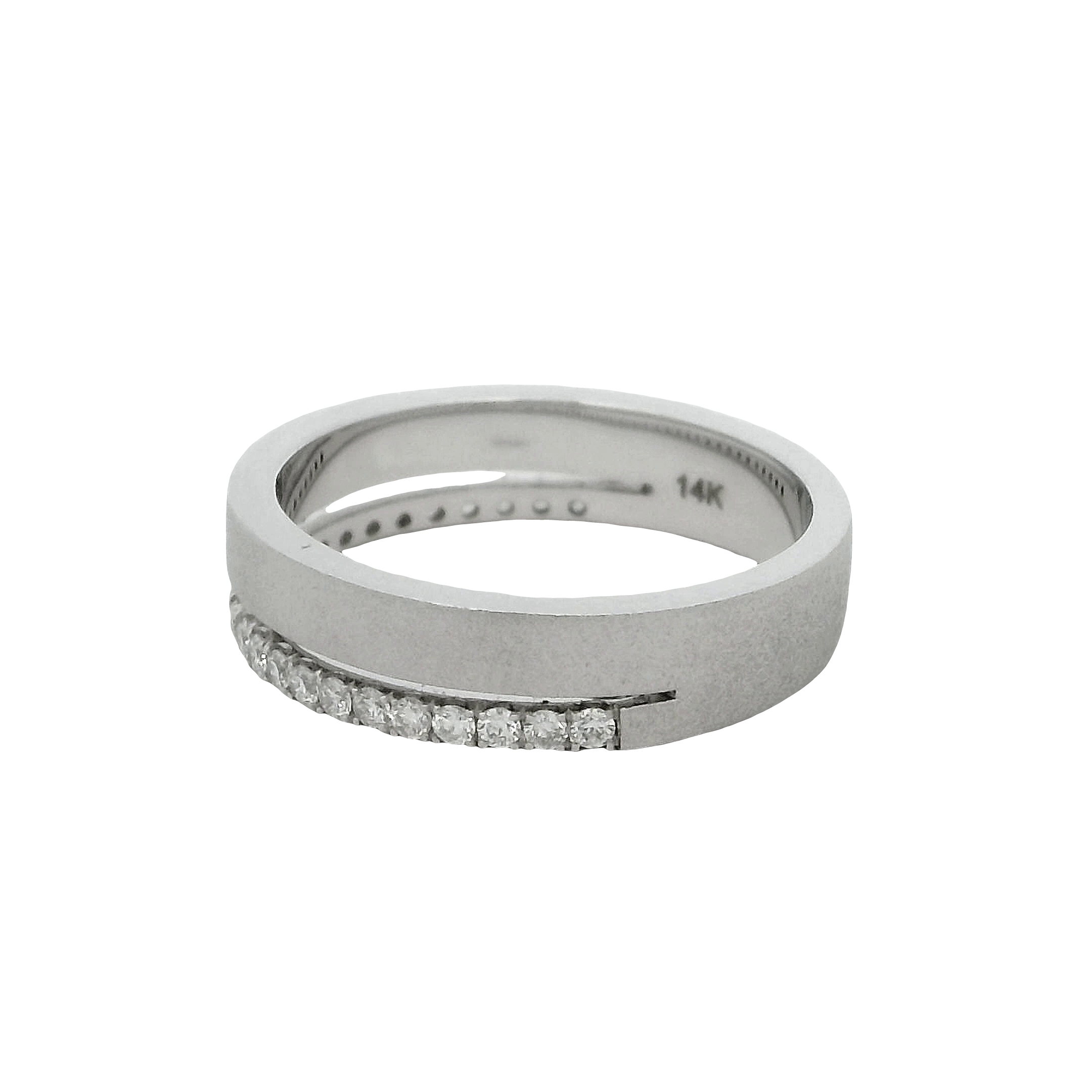 14k White Gold Brushed Finish Diamond Wedding Band
