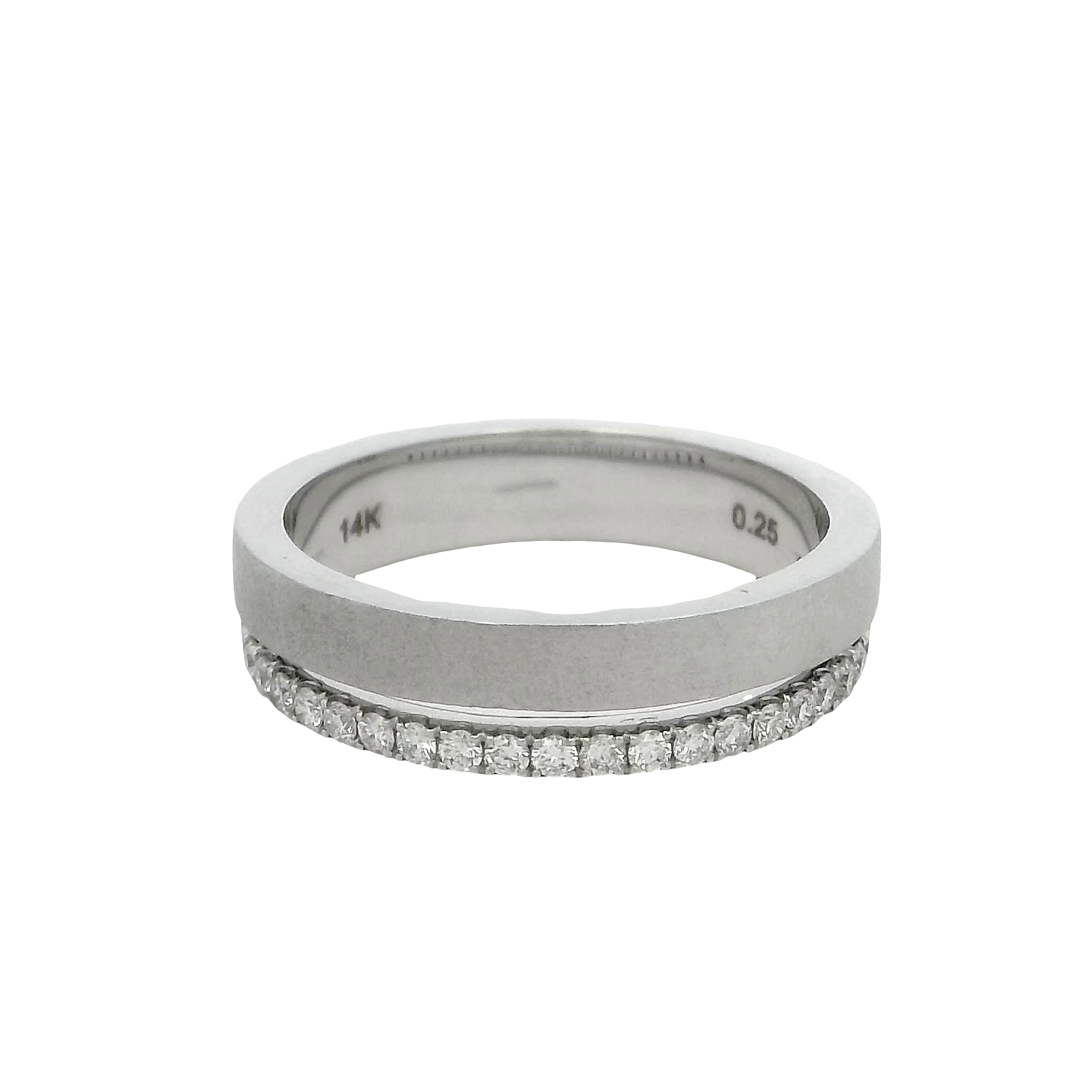 14k White Gold Brushed Finish Diamond Wedding Band