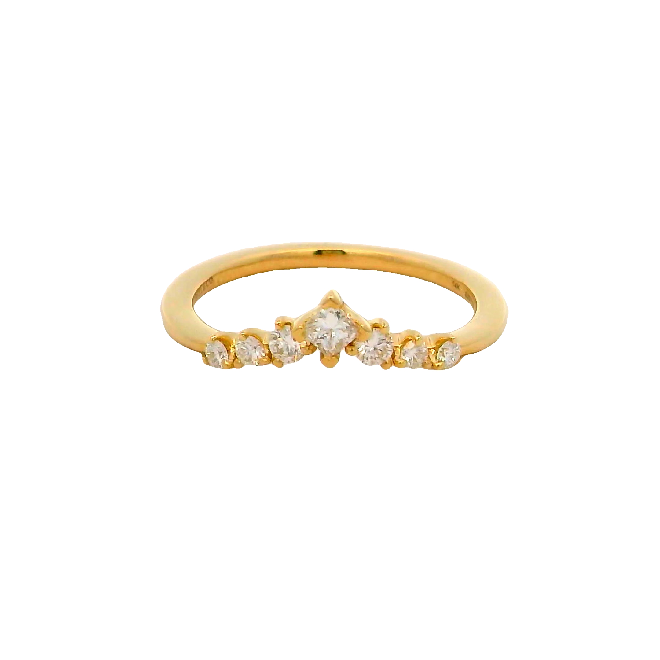 14k Yellow Gold Curved Diamond Wedding Band