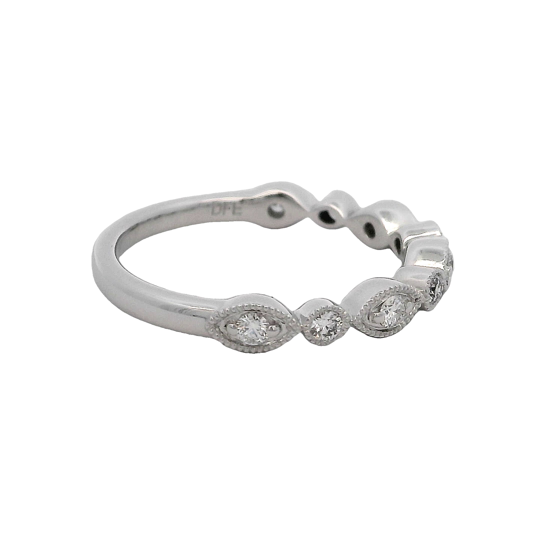 14k White Gold Round And Marquise Bezel Diamond Wedding Band