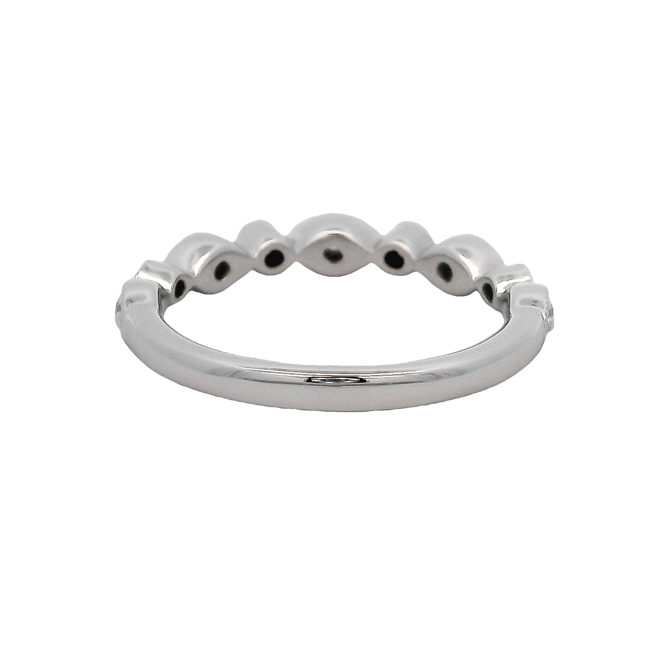 14k White Gold Round And Marquise Bezel Diamond Wedding Band