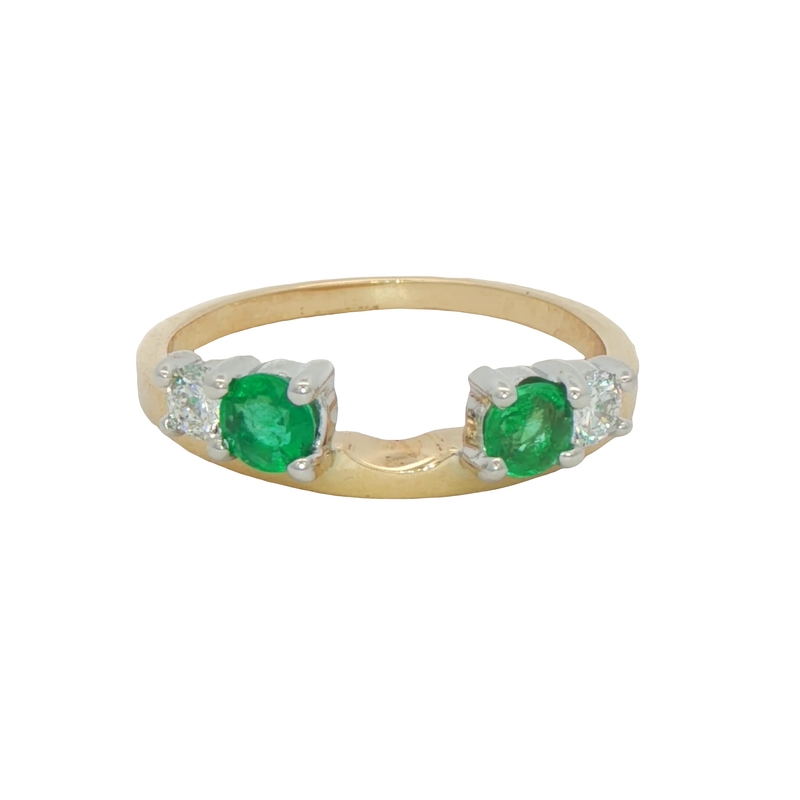 14k Two-toned Diamond And Emerald Wrap Wedding Band