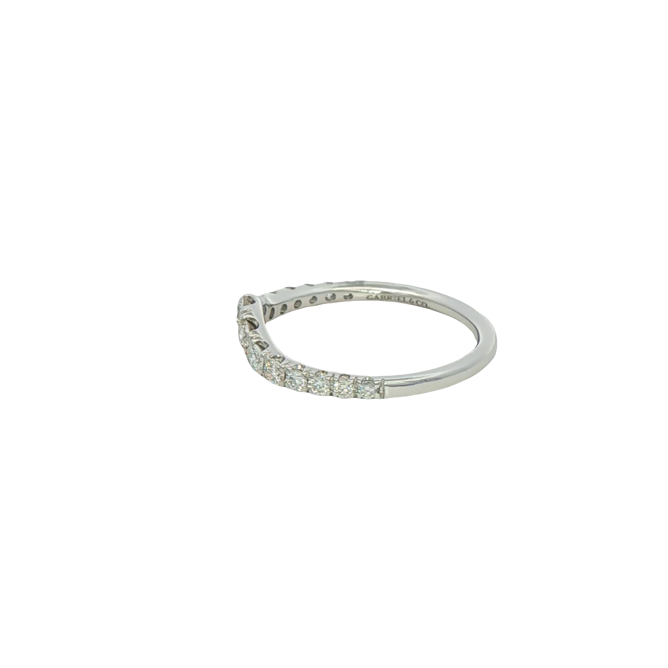 14k White Gold Curved Diamond Wedding Band