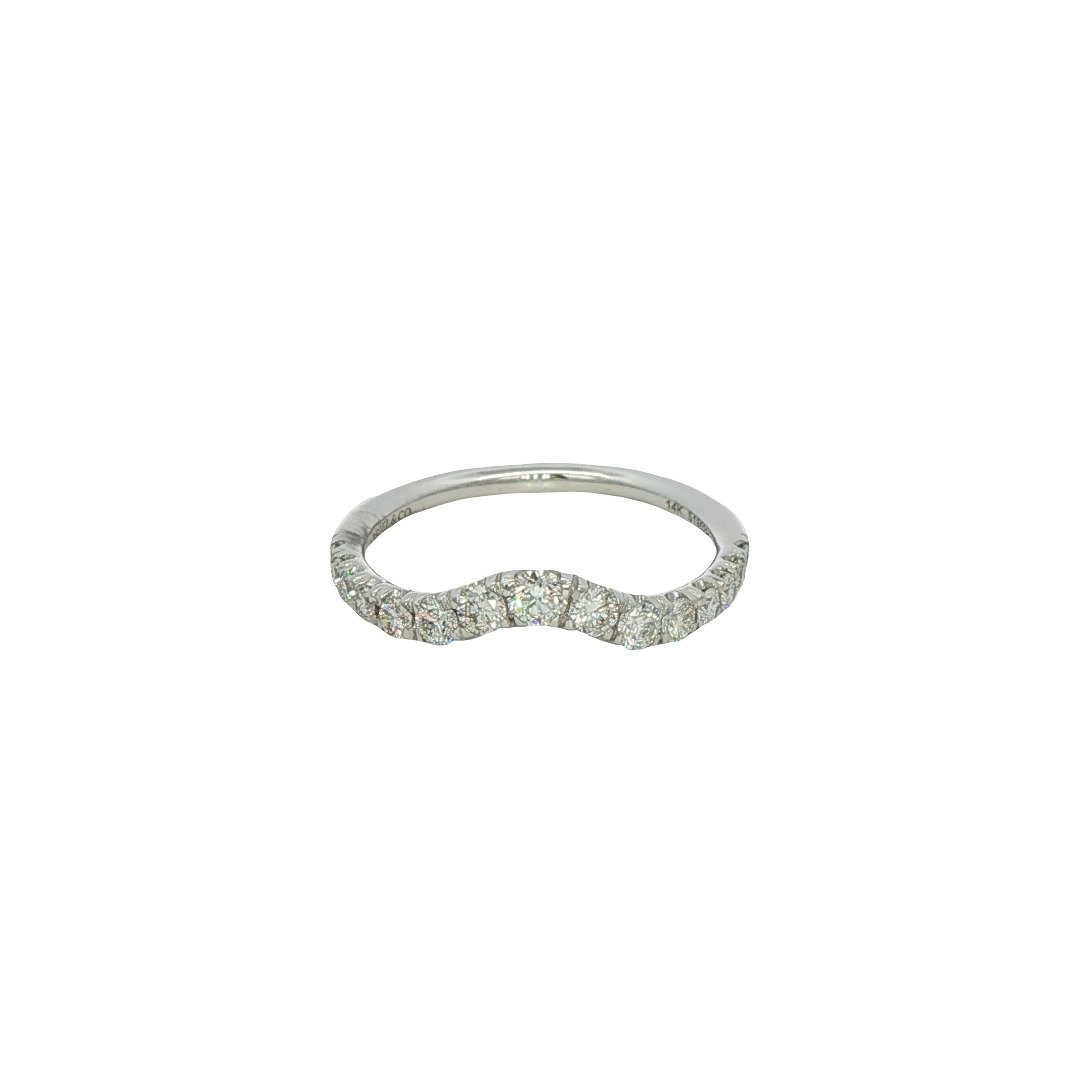14k White Gold Curved Diamond Wedding Band