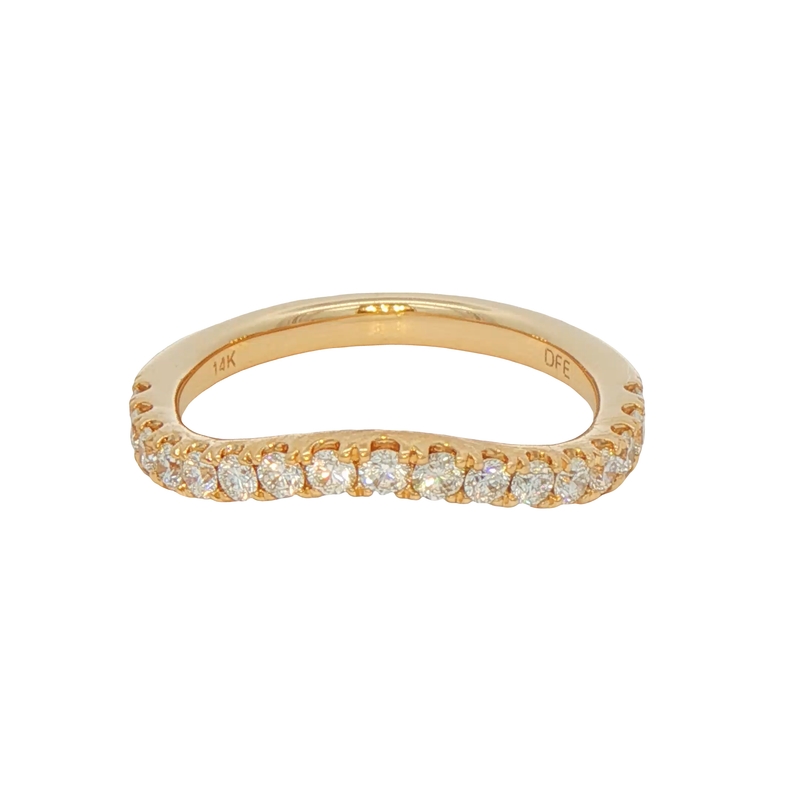 14k Yellow Gold Curved Diamond Wedding Band