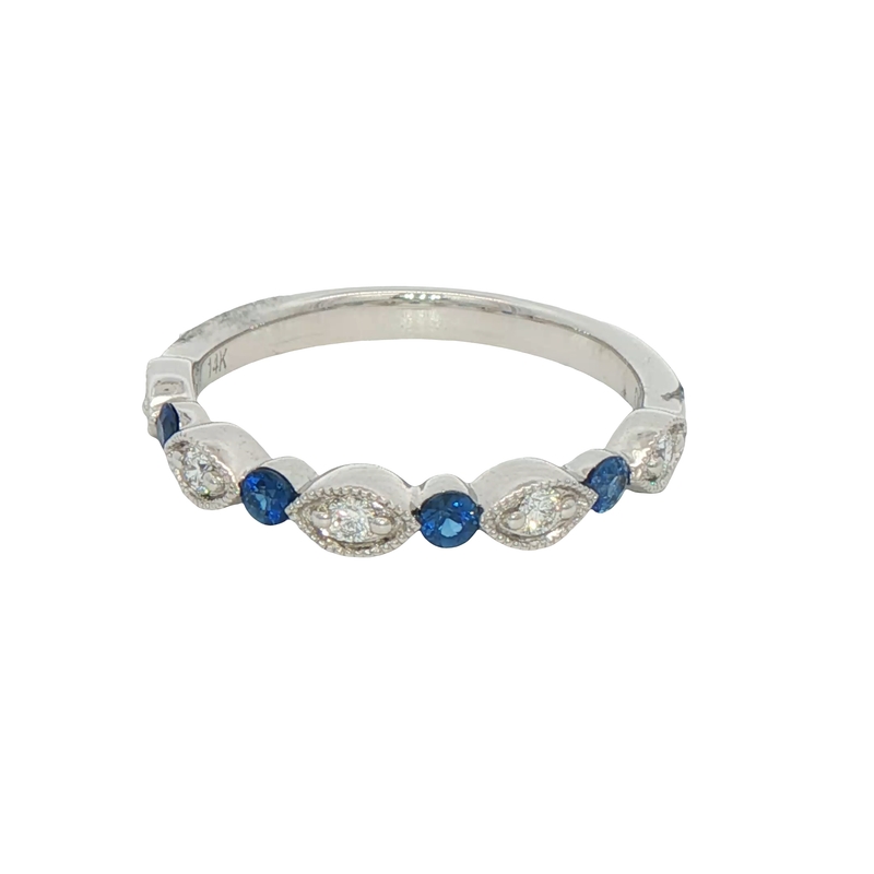 14k White Gold Sapphire And Diamond Wedding Band