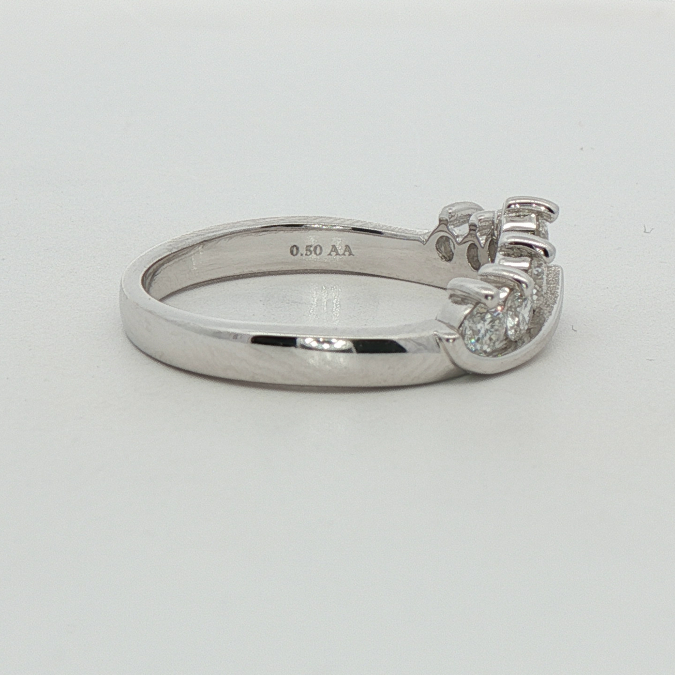 14k White Gold Curved Diamond Wedding Band