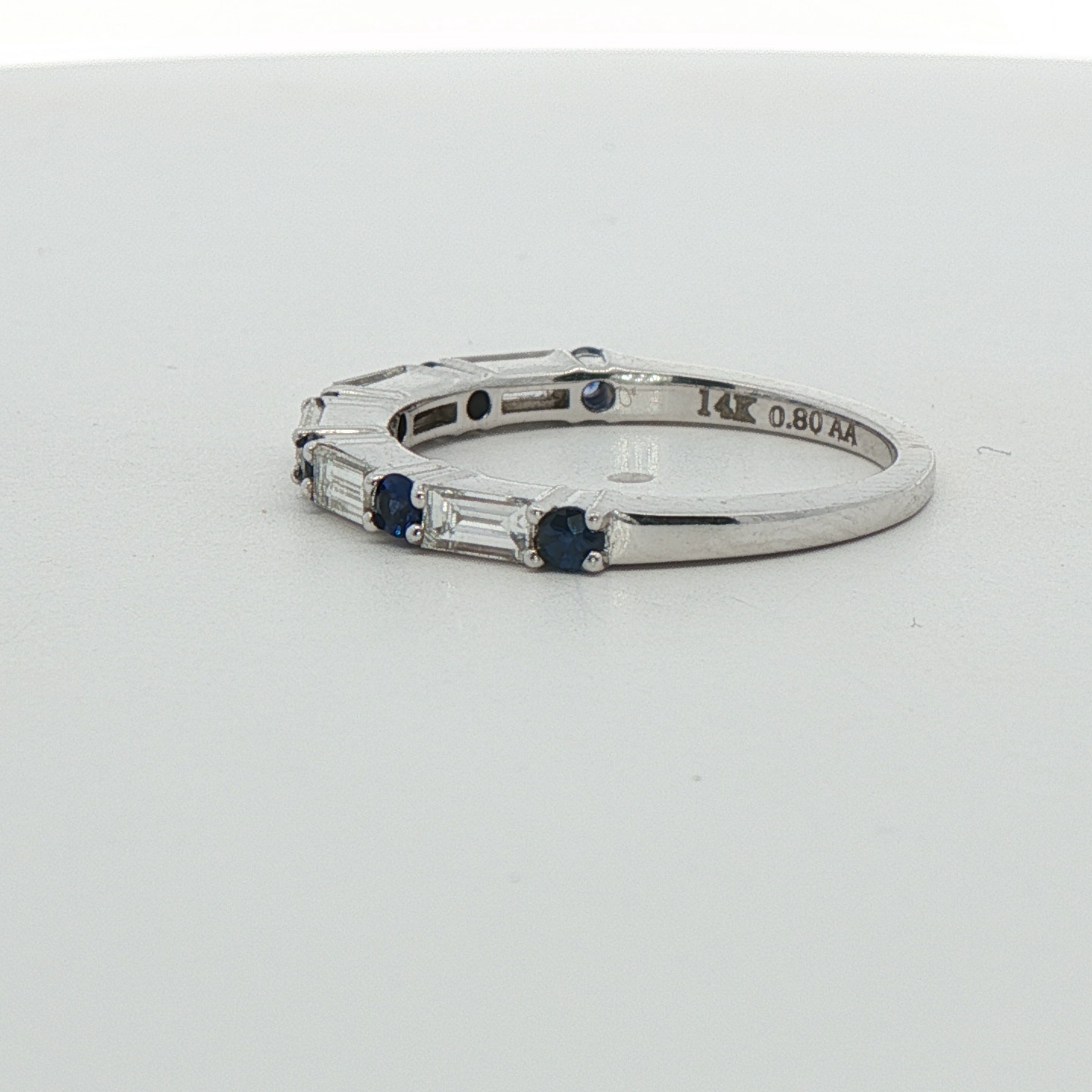 14k White Gold Baguette Diamond And Sapphire Wedding Band