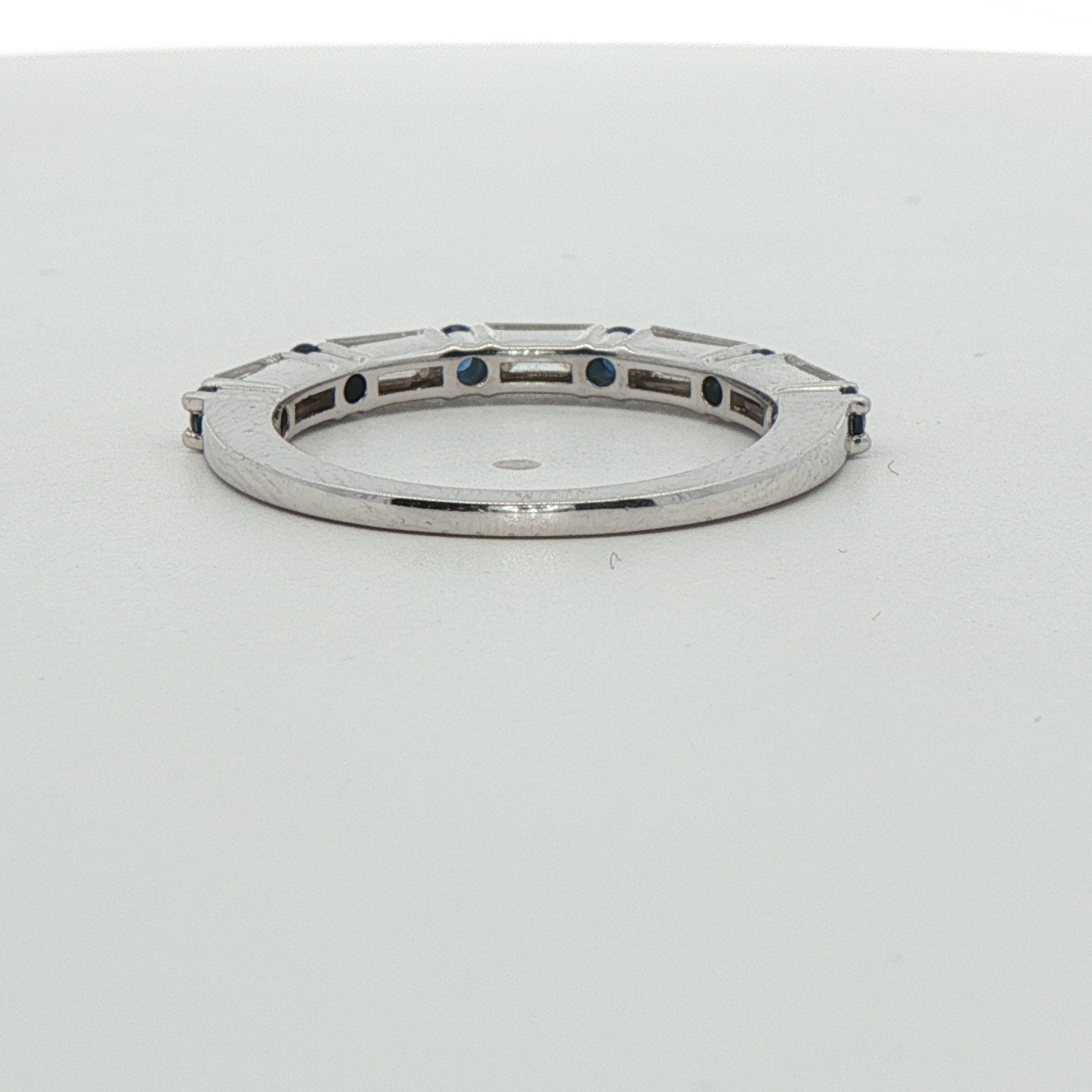 14k White Gold Baguette Diamond And Sapphire Wedding Band