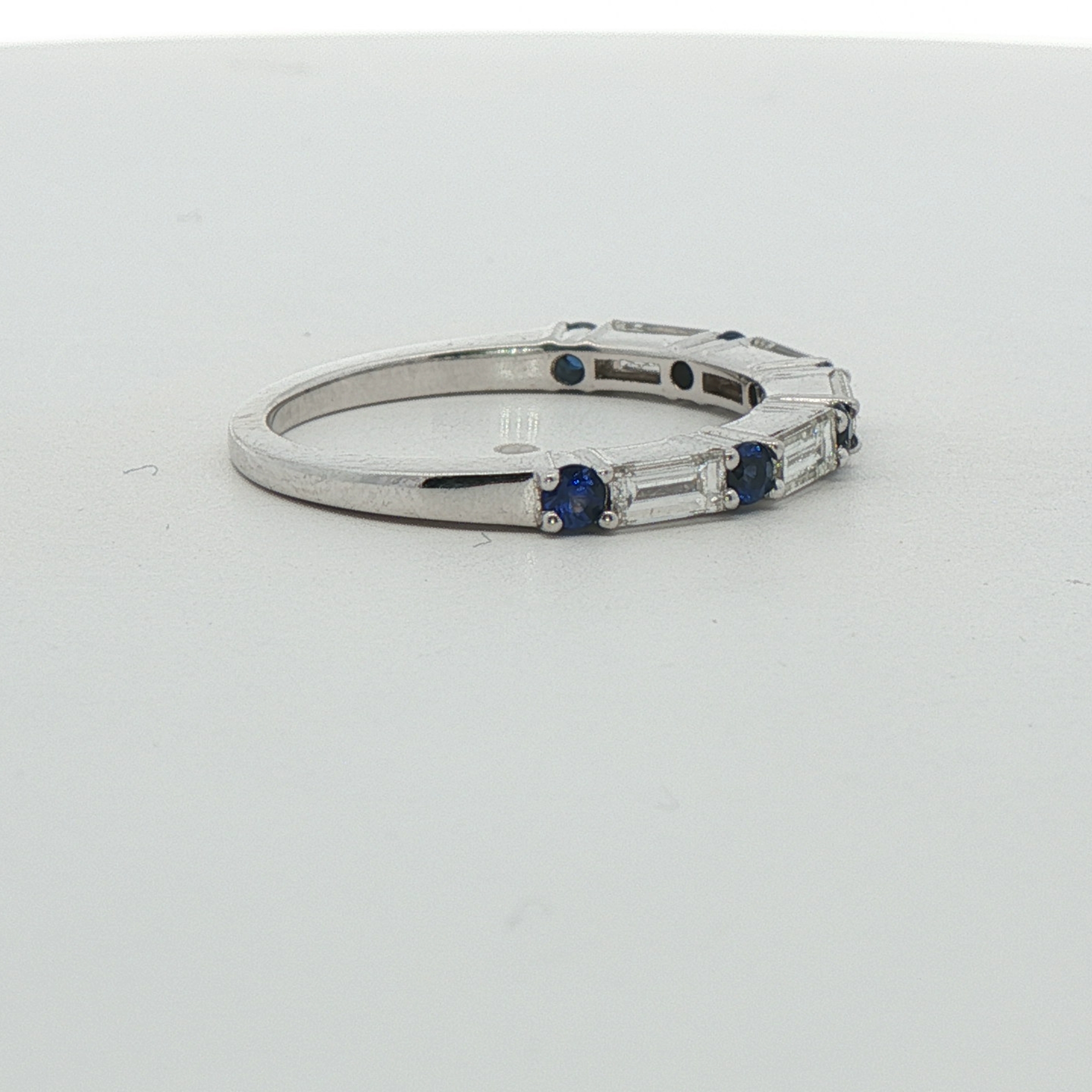 14k White Gold Baguette Diamond And Sapphire Wedding Band