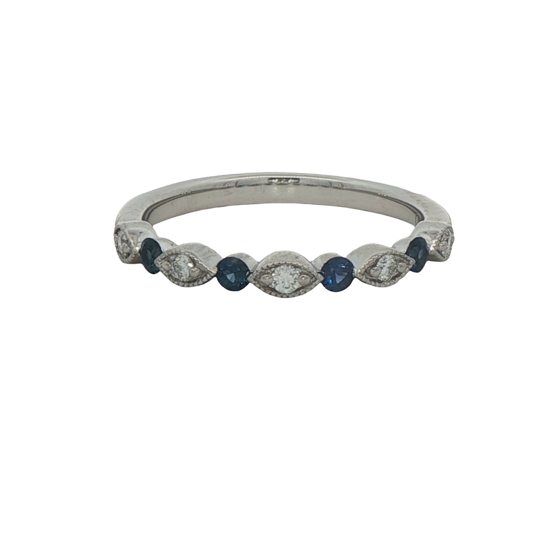 14k White Gold Diamond And Sapphire Band