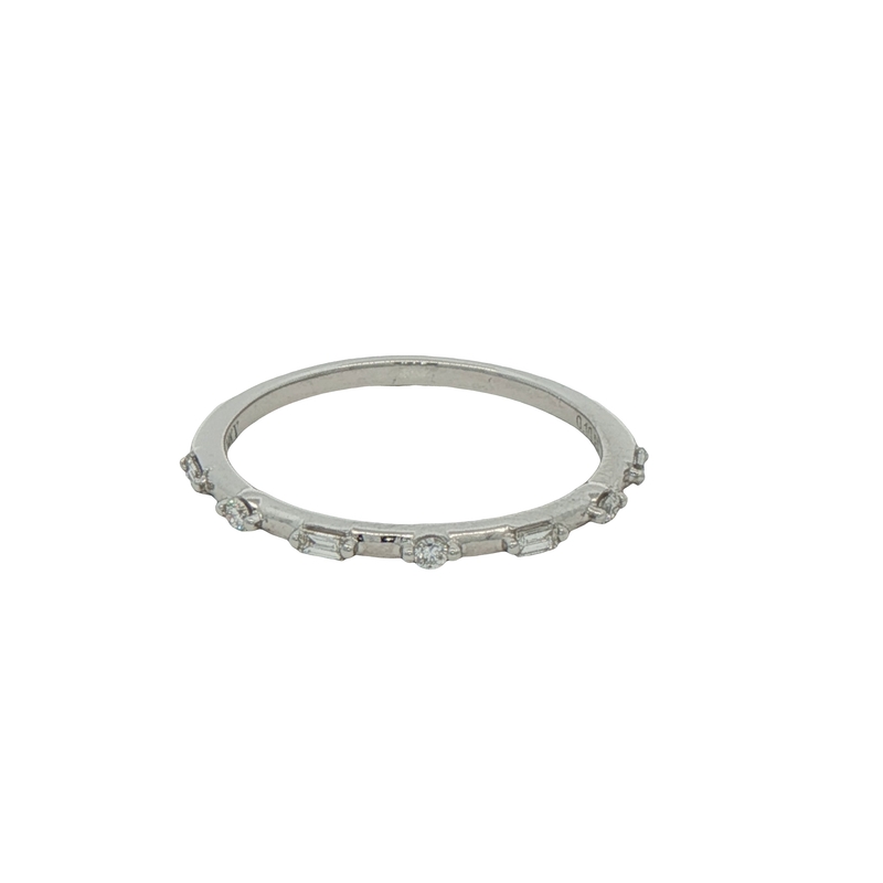 14k White Gold Baguette And Round Diamond Wedding Band