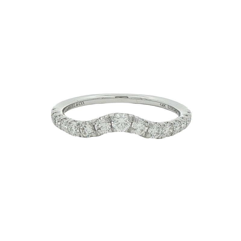 14k White Gold Curved Diamond Wedding Band
