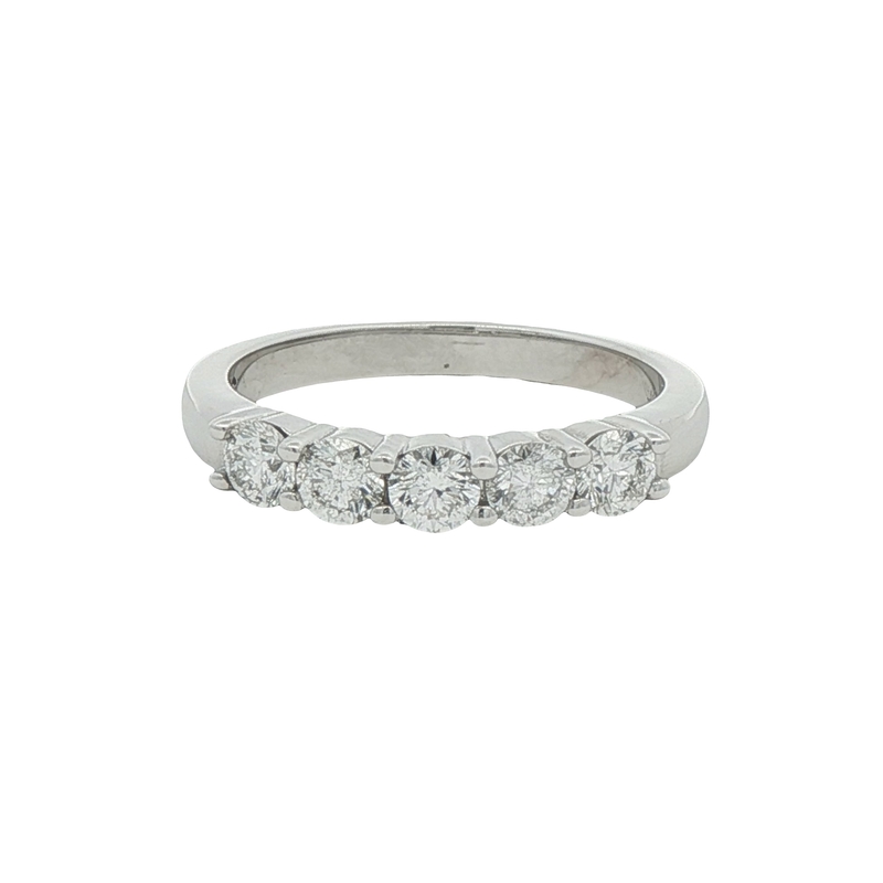 14k White Gold Five Stone Diamond Wedding Band