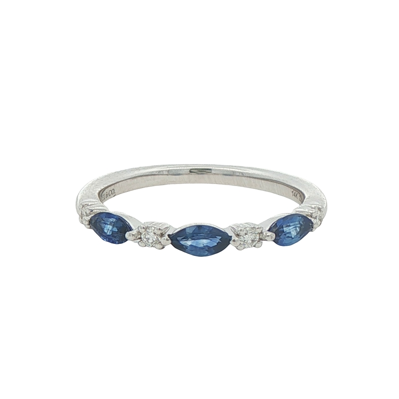14k White Gold Diamond And Sapphire Wedding Band