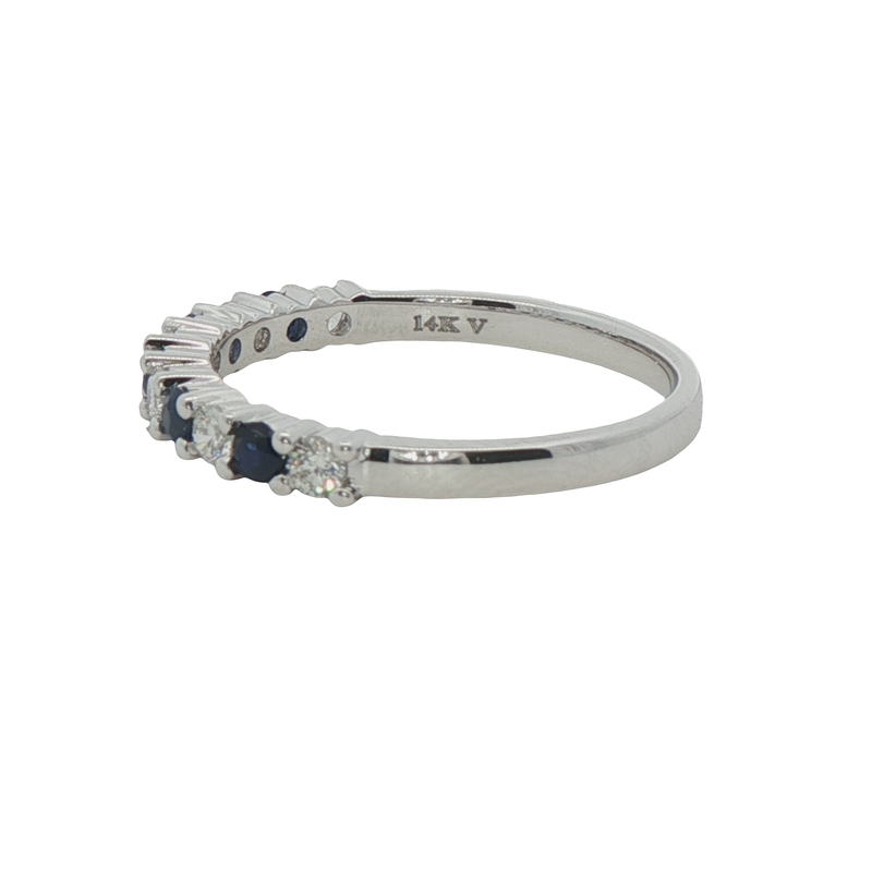 14k White Gold Diamond And Sapphire Wedding Band