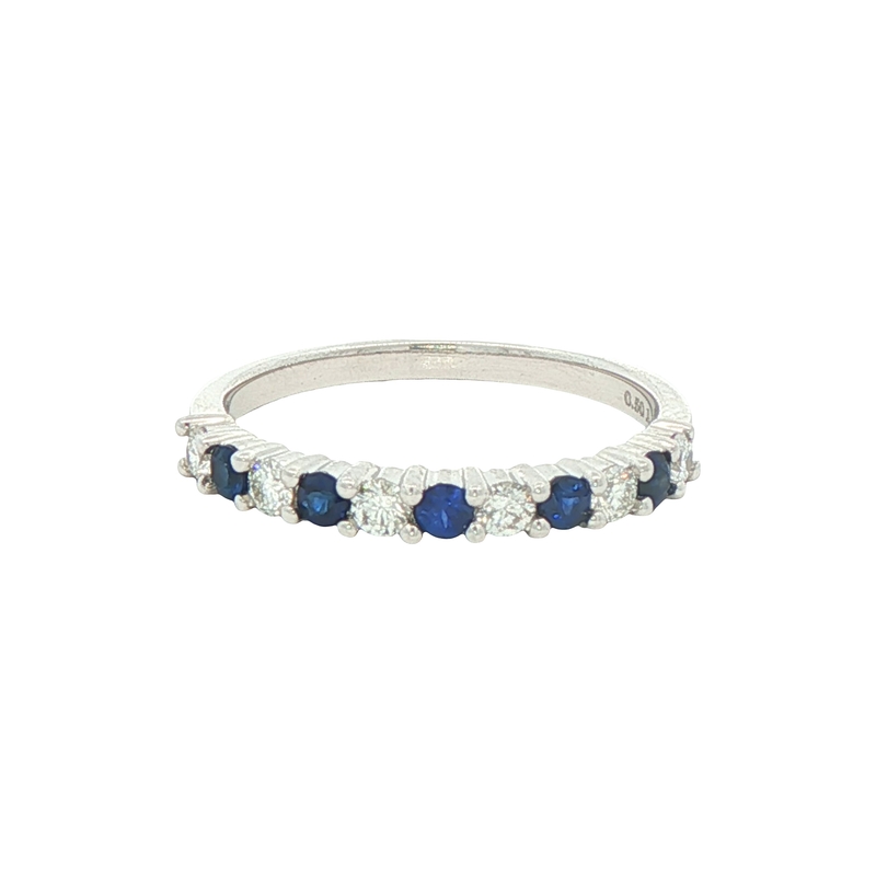 14k White Gold Diamond And Sapphire Wedding Band