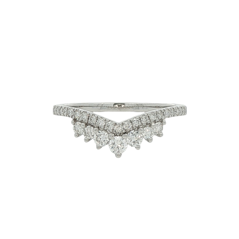 14k White Gold Curved Diamond Wedding Band