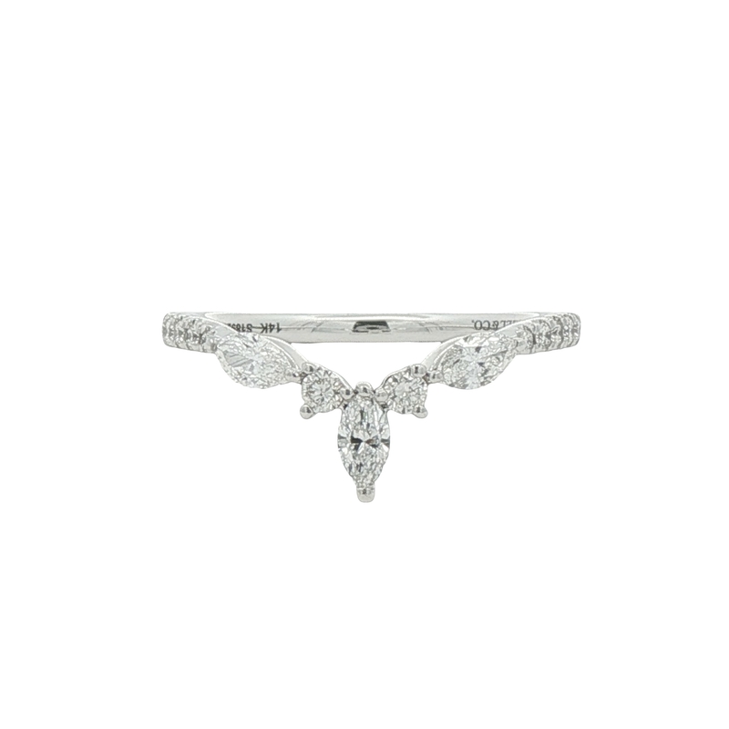 14k White Gold Curved Diamond Wedding Band