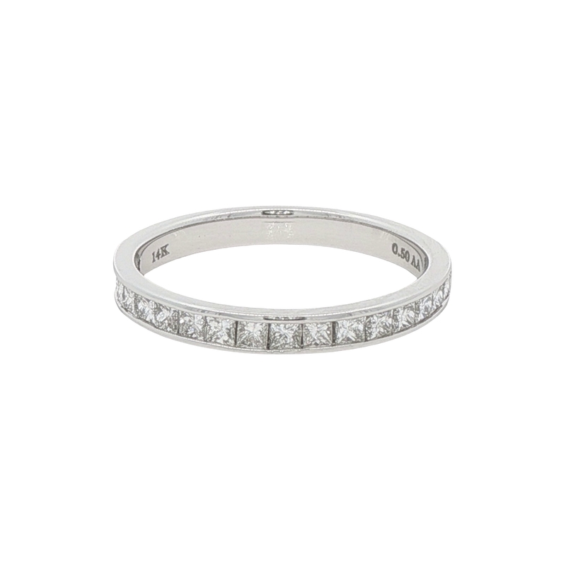 14k White Gold Channel Set Princess Cut Band