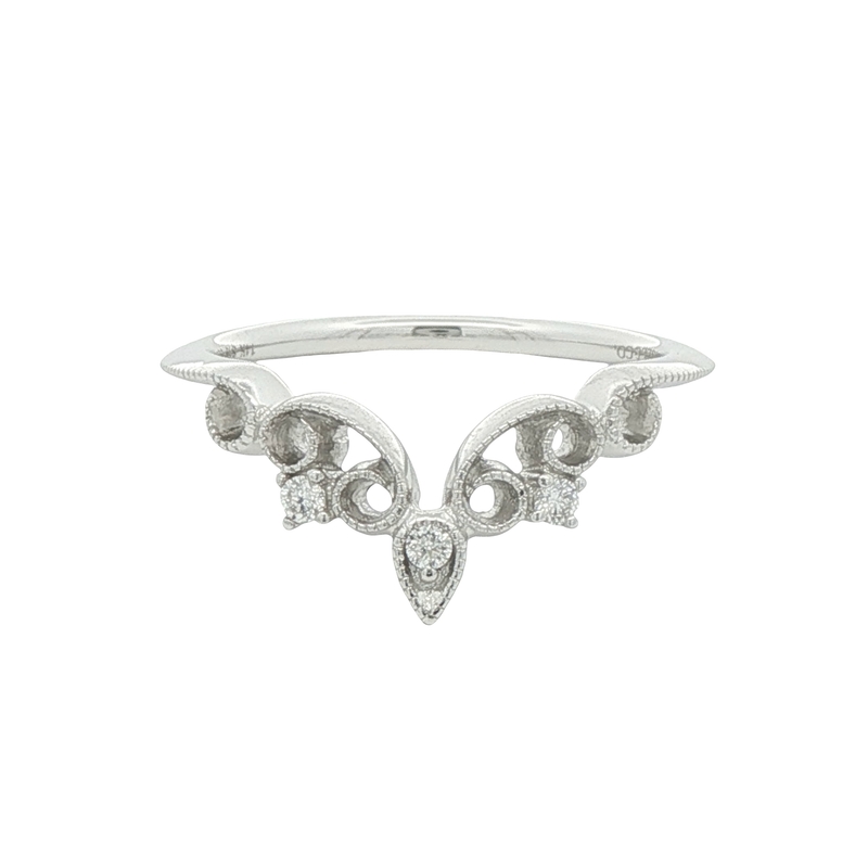 14k White Gold Curved Diamond Wedding Band