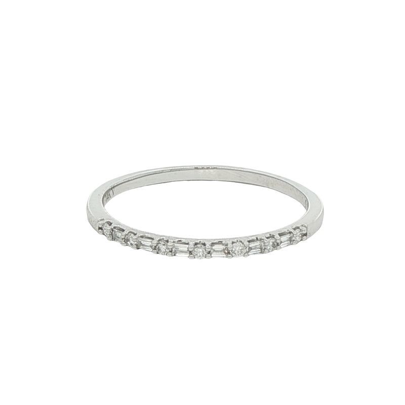 14k White Gold Round And Baguette Diamond Wedding Band