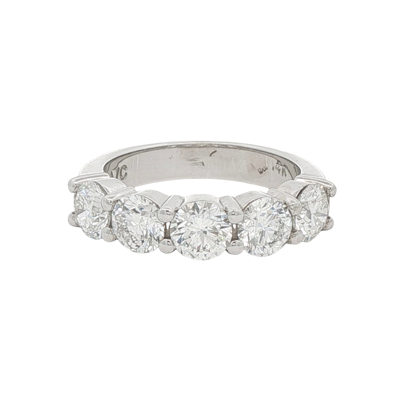 14k White Gold Five Stone Diamond Wedding Band