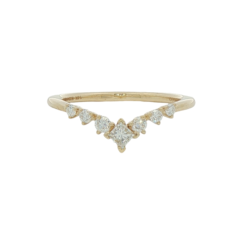 14k Yellow Gold Curved Diamond Wedding Band