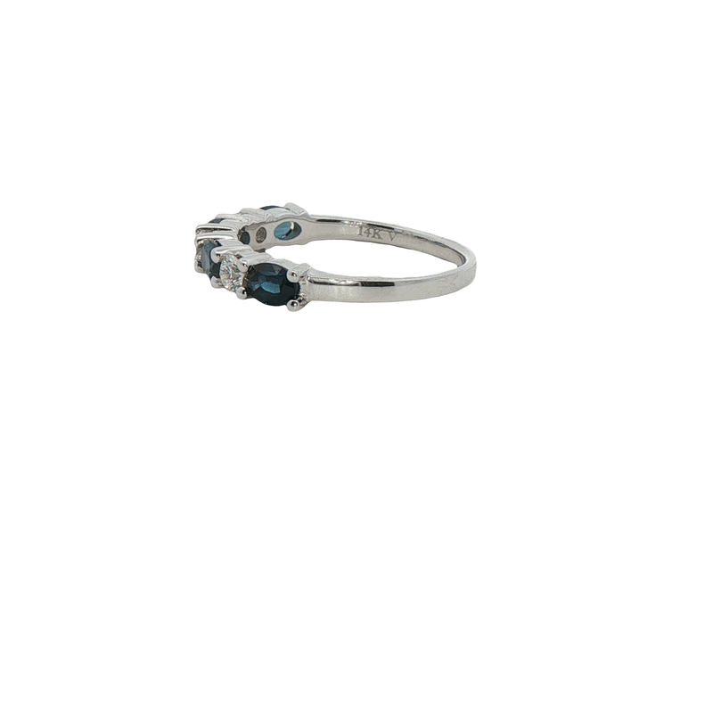 14k White Gold Sapphire And Diamond Wedding Band