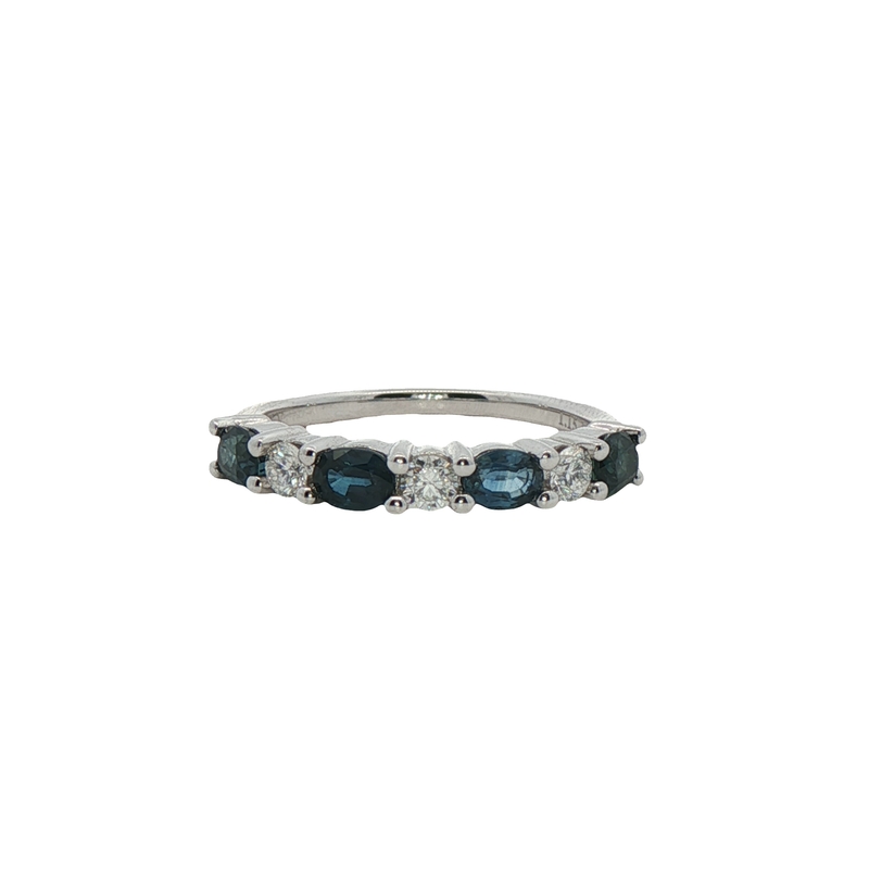 14k White Gold Sapphire And Diamond Wedding Band