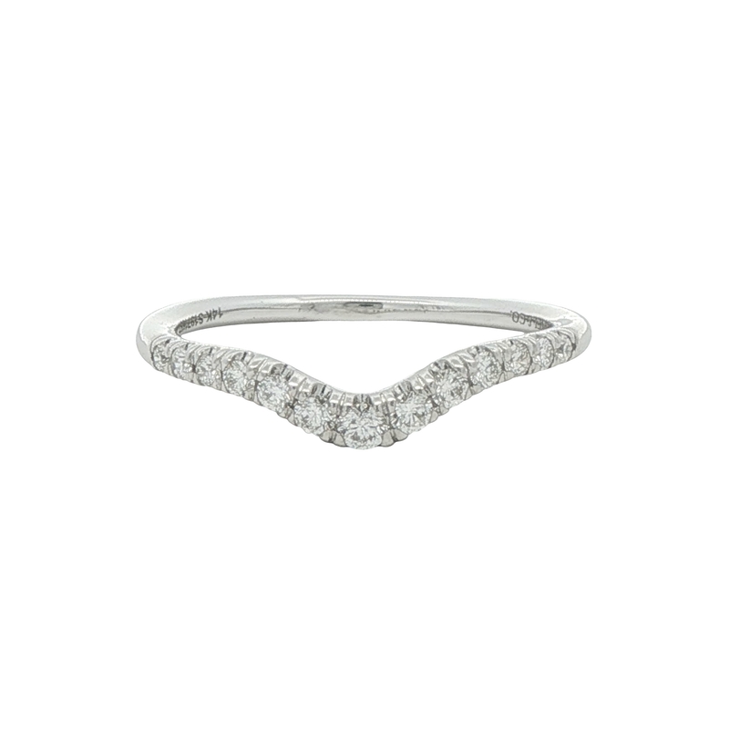 14k White Gold Curved Diamond Wedding Band
