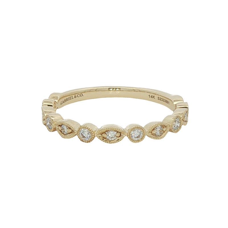 14k Yellow Gold Vintage Inspired Diamond Wedding Band
