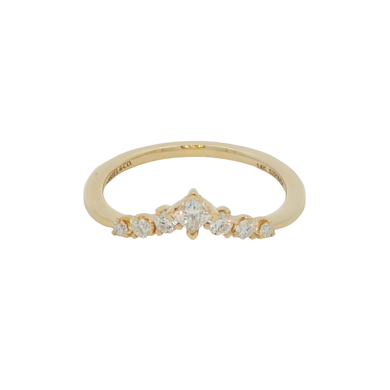 14k Yellow Gold Curved Diamond Wedding Band