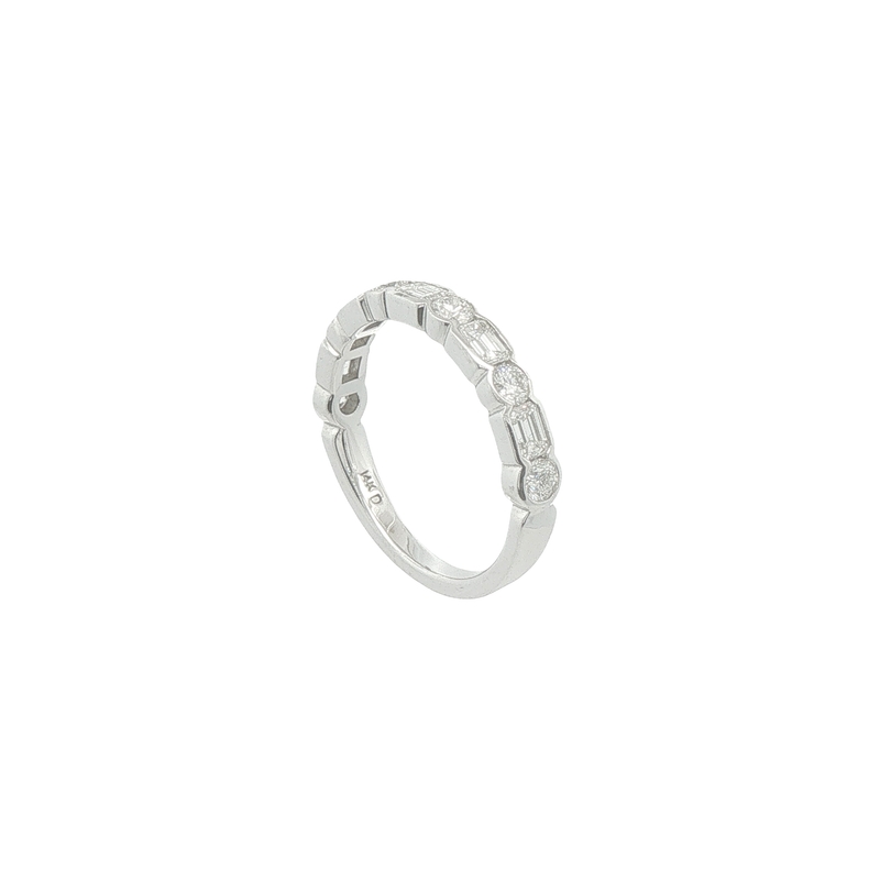 14 Karat White Gold Ring With Six Round Brilliant And Five Emerald Cut G Vs Diamonds That Have A Total Weight Of 1.00 Carat