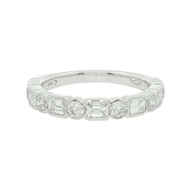 14 Karat White Gold Ring With Six Round Brilliant And Five Emerald Cut G Vs Diamonds That Have A Total Weight Of 1.00 Carat