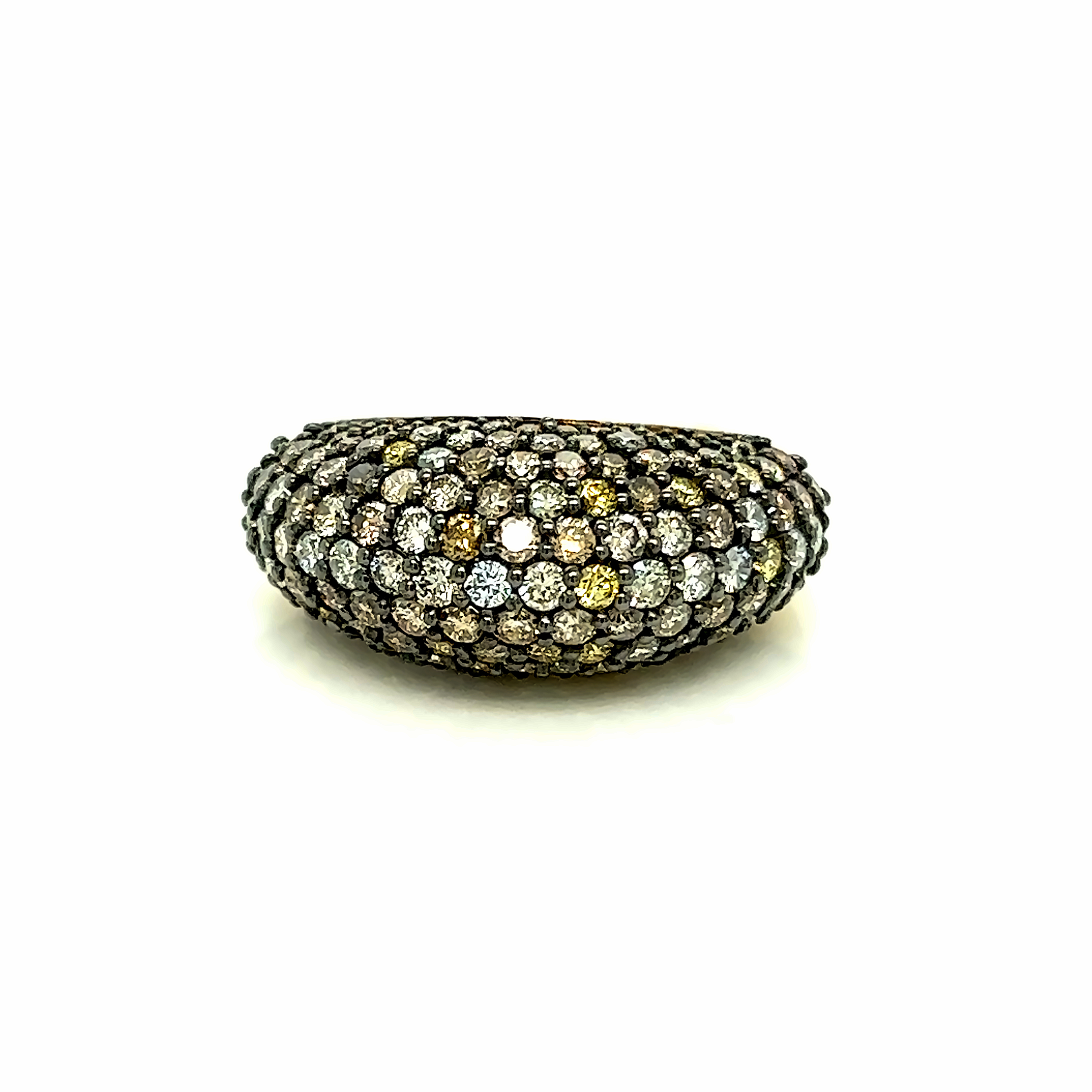 Yellow 14 Karat Contemporary Fashion Ring With 152=3.02Tw Round Brilliant Natural Fancy SI2 Diamonds